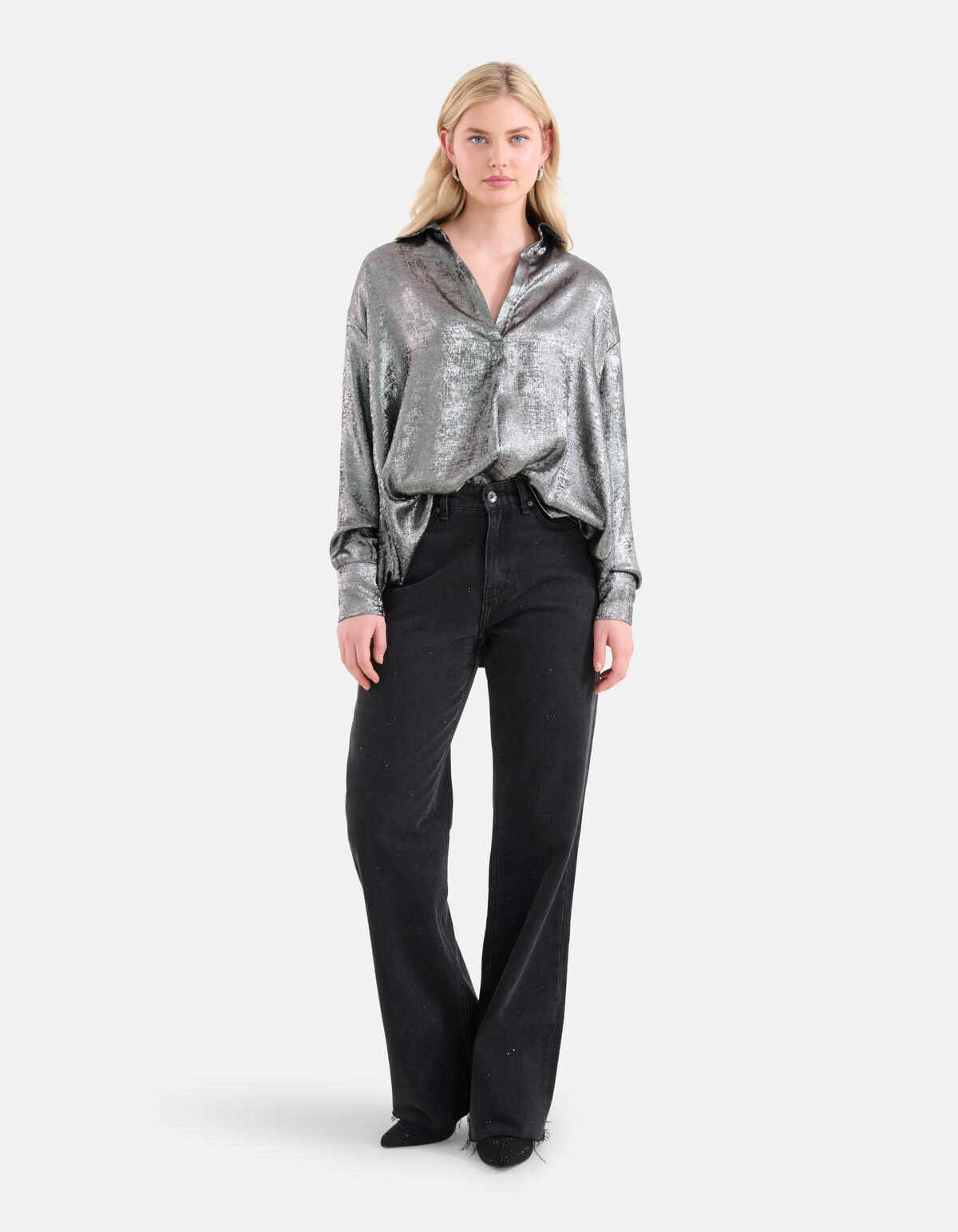 Metallic Blouse Zwart SHOEBY WOMEN