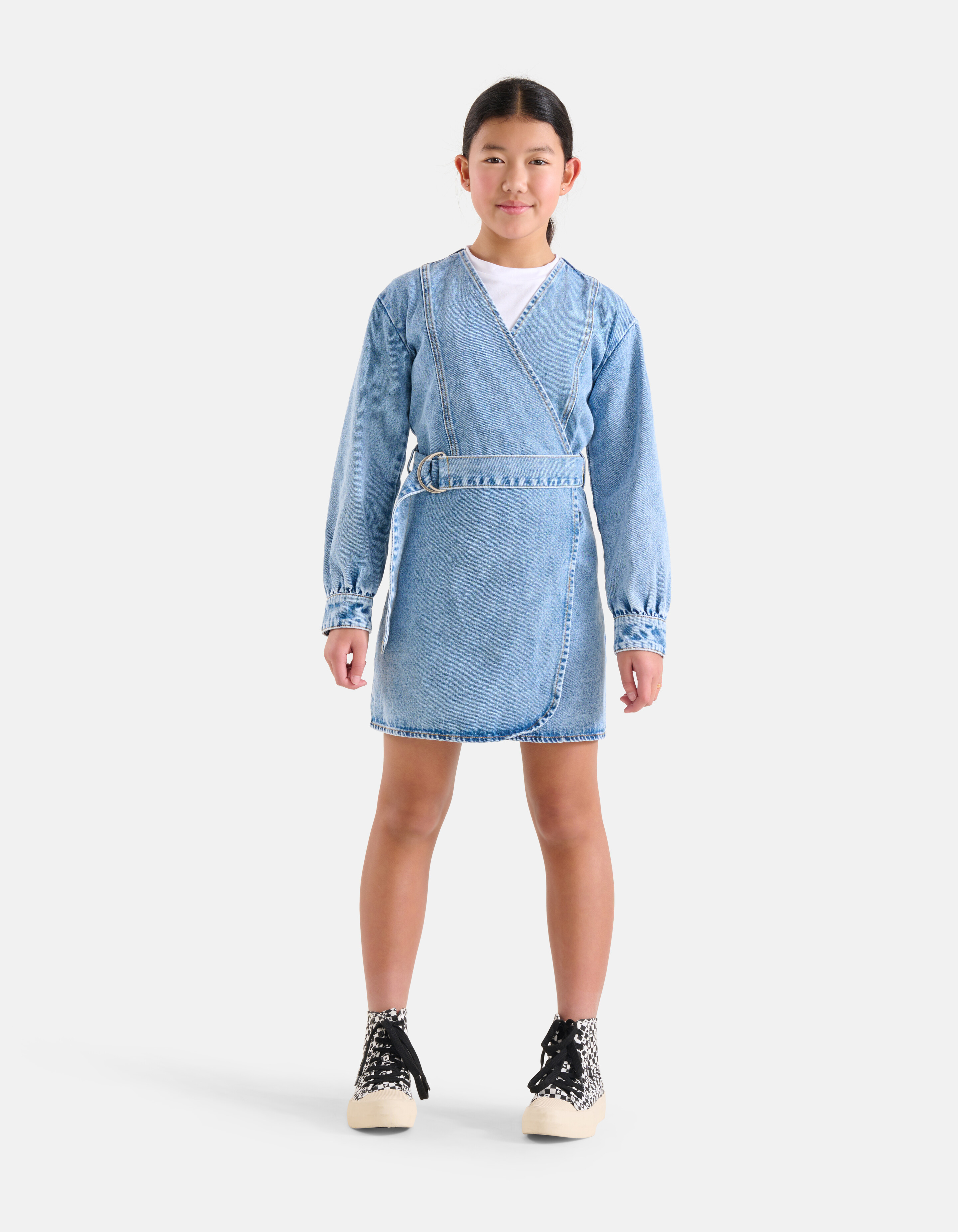 Denim Wrap Jurk Bleached SHOEBY GIRLS