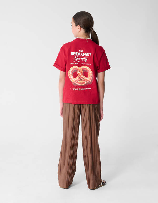 Pliss&eacute; Wide Leg Broek Bruin SHOEBY GIRLS