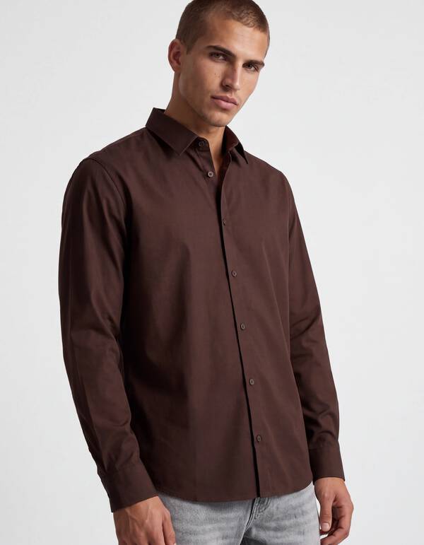 Technical Stretch Overhemd Donkerbruin SHOEBY MEN