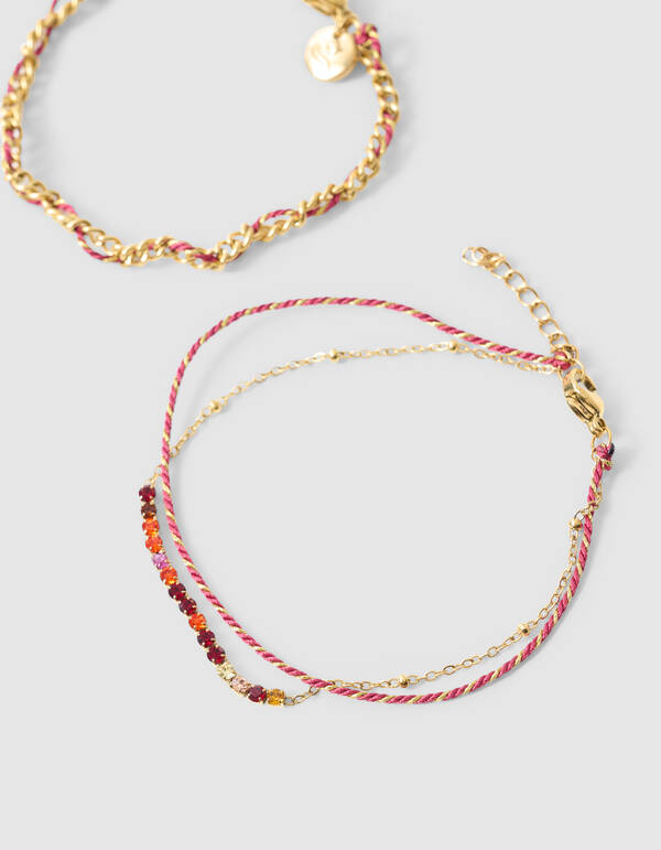 Touw Strass Armband Bruin SHOEBY ACCESSOIRES