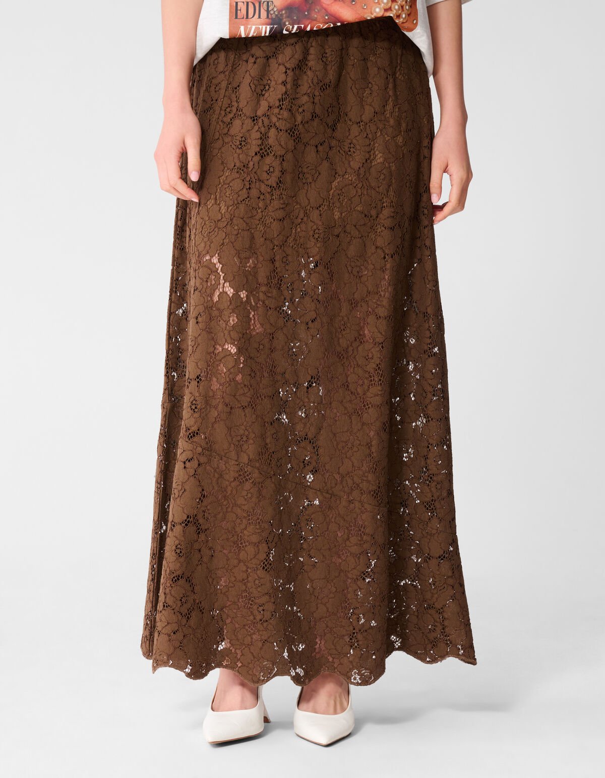 Kanten Maxi Rok Bruin SHOEBY WOMEN