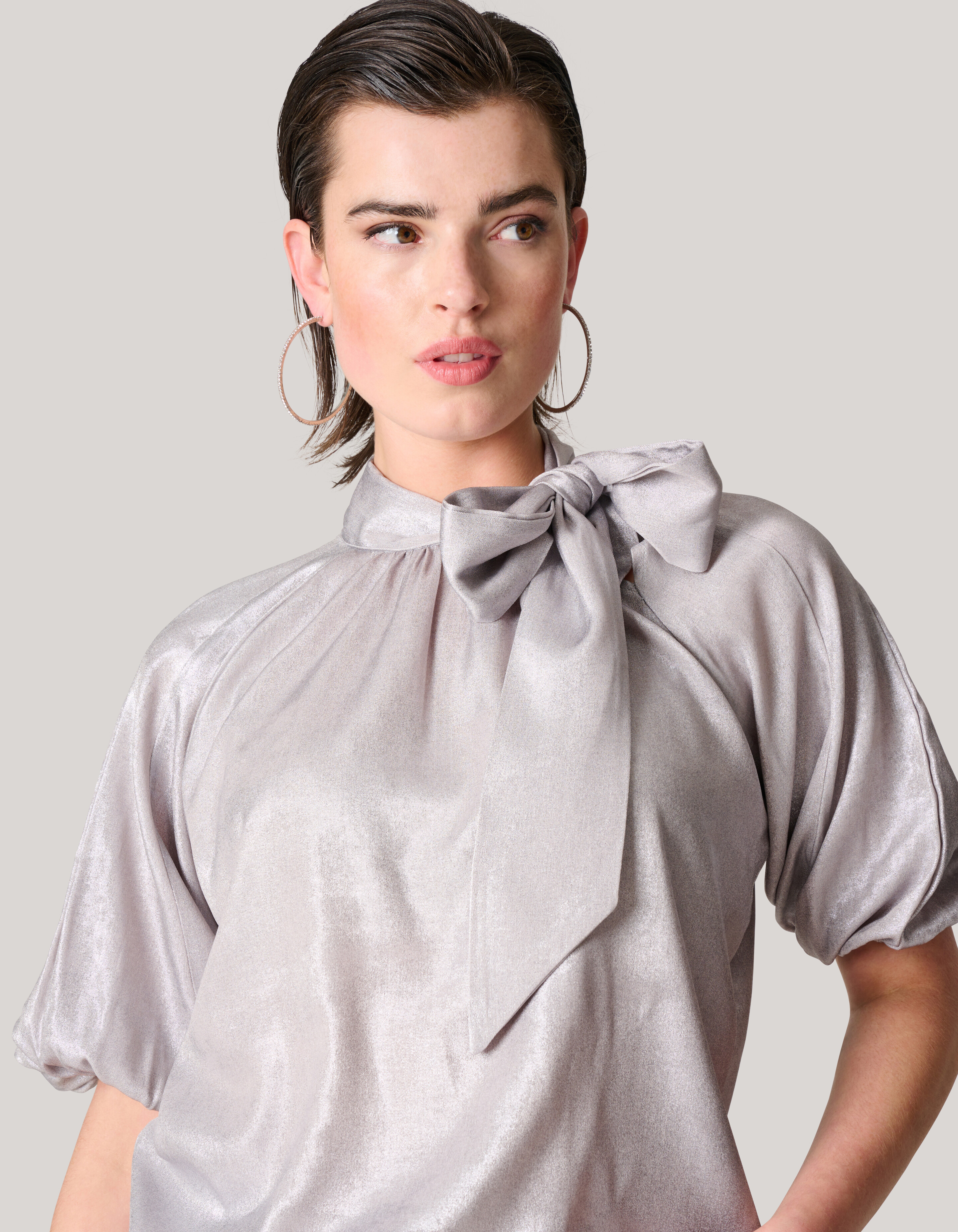 Metallic Denim Blouse Zilver SHOEBY WOMEN