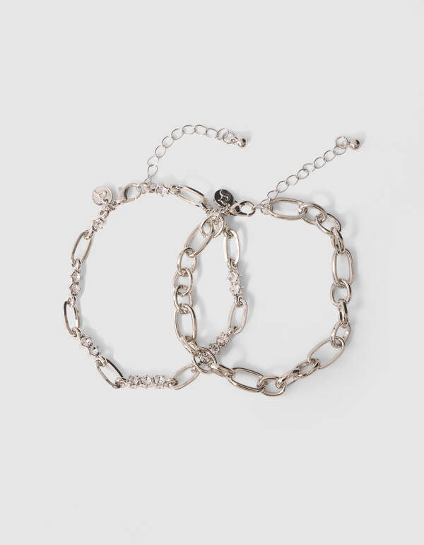 Double Layer Strass Armband Zilver SHOEBY ACCESSOIRES