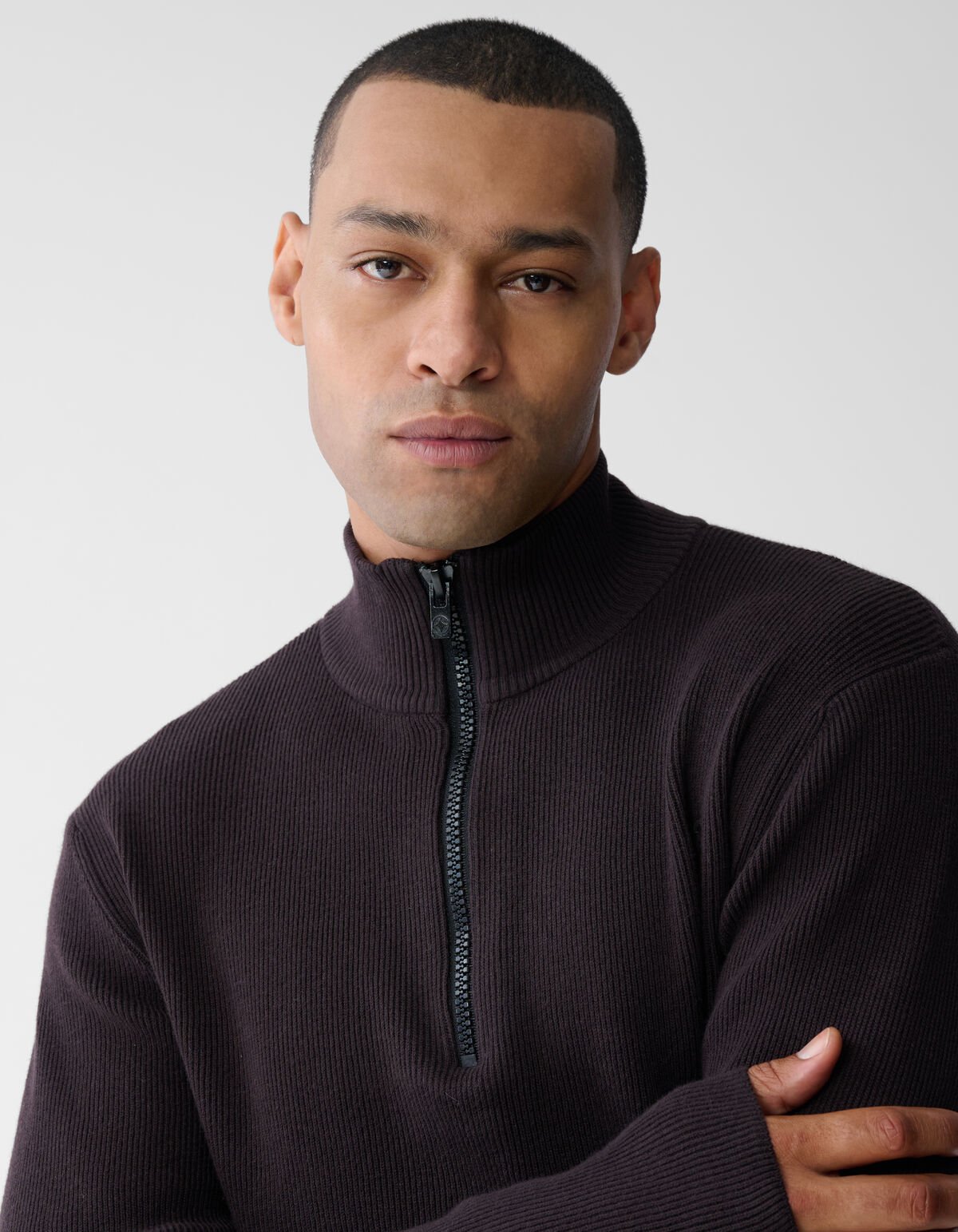 Half Zip Gebreide Trui Donkerbruin SHOEBY MEN