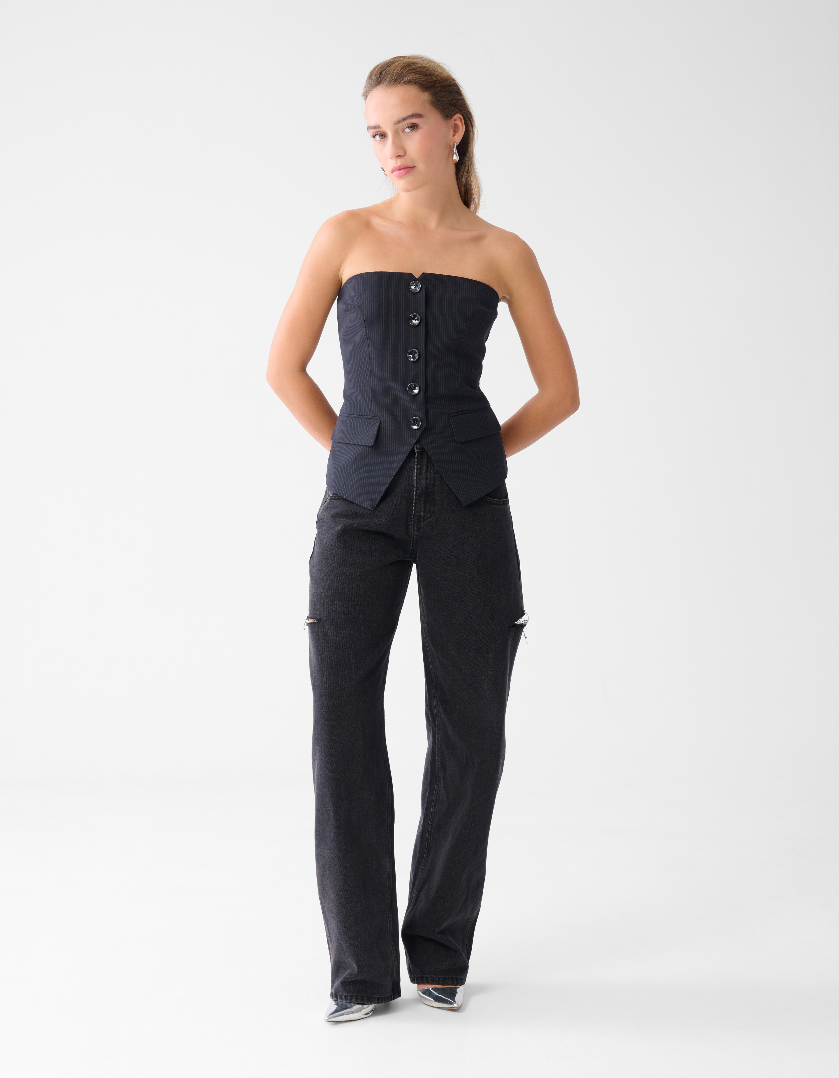 Pinstripe Strapless Top Zwart SHOEBY WOMEN