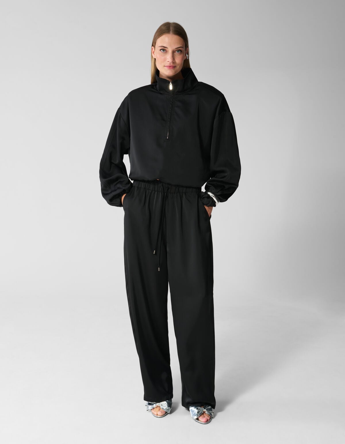 Satijnen Wide Leg Fit Broek Zwart SHOEBY WOMEN