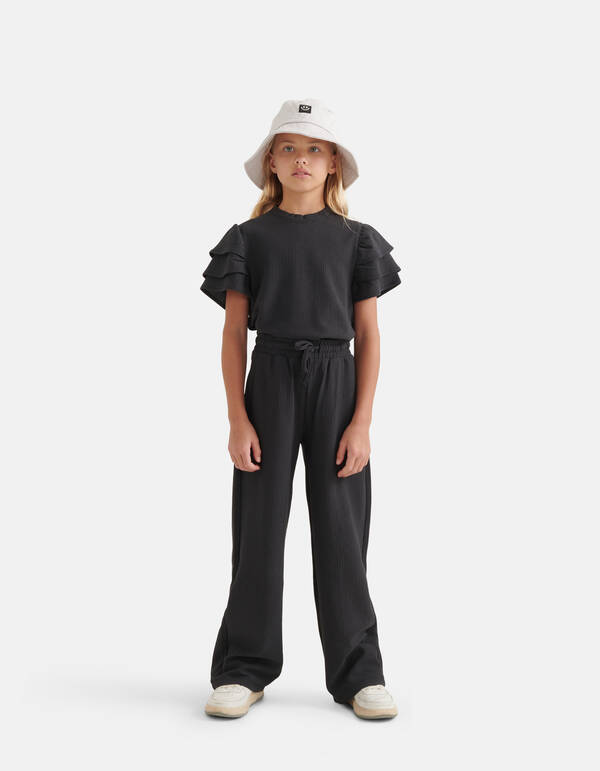 Crinkle Palazzo Broek Donkergrijs SHOEBY GIRLS