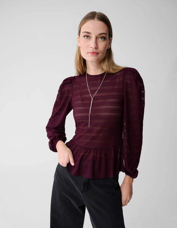 Mesh Structuur Blouse Donkerrood SHOEBY WOMEN