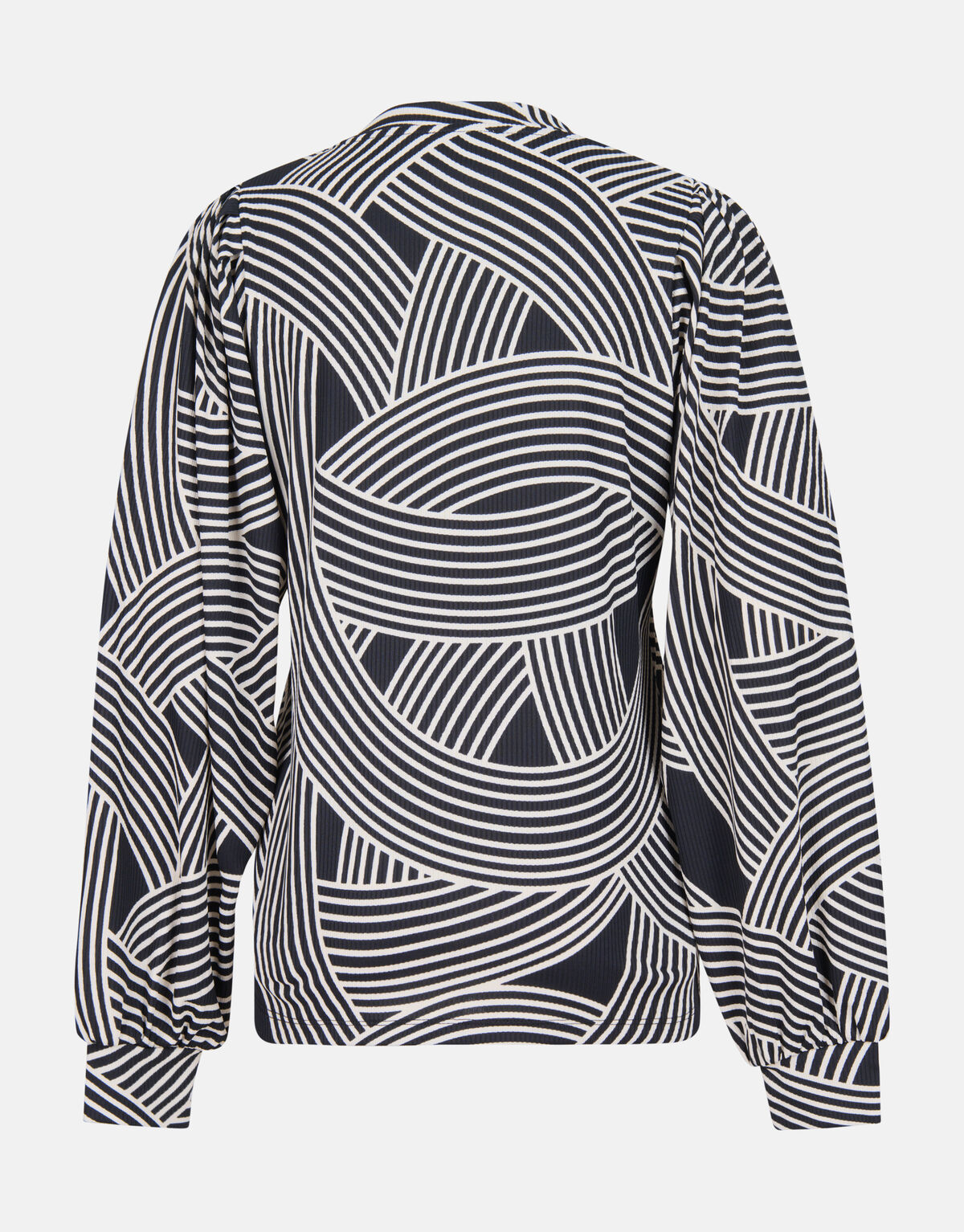 Printed Rib Jersey V-hals Longsleeve Zwart SHOEBY WOMEN