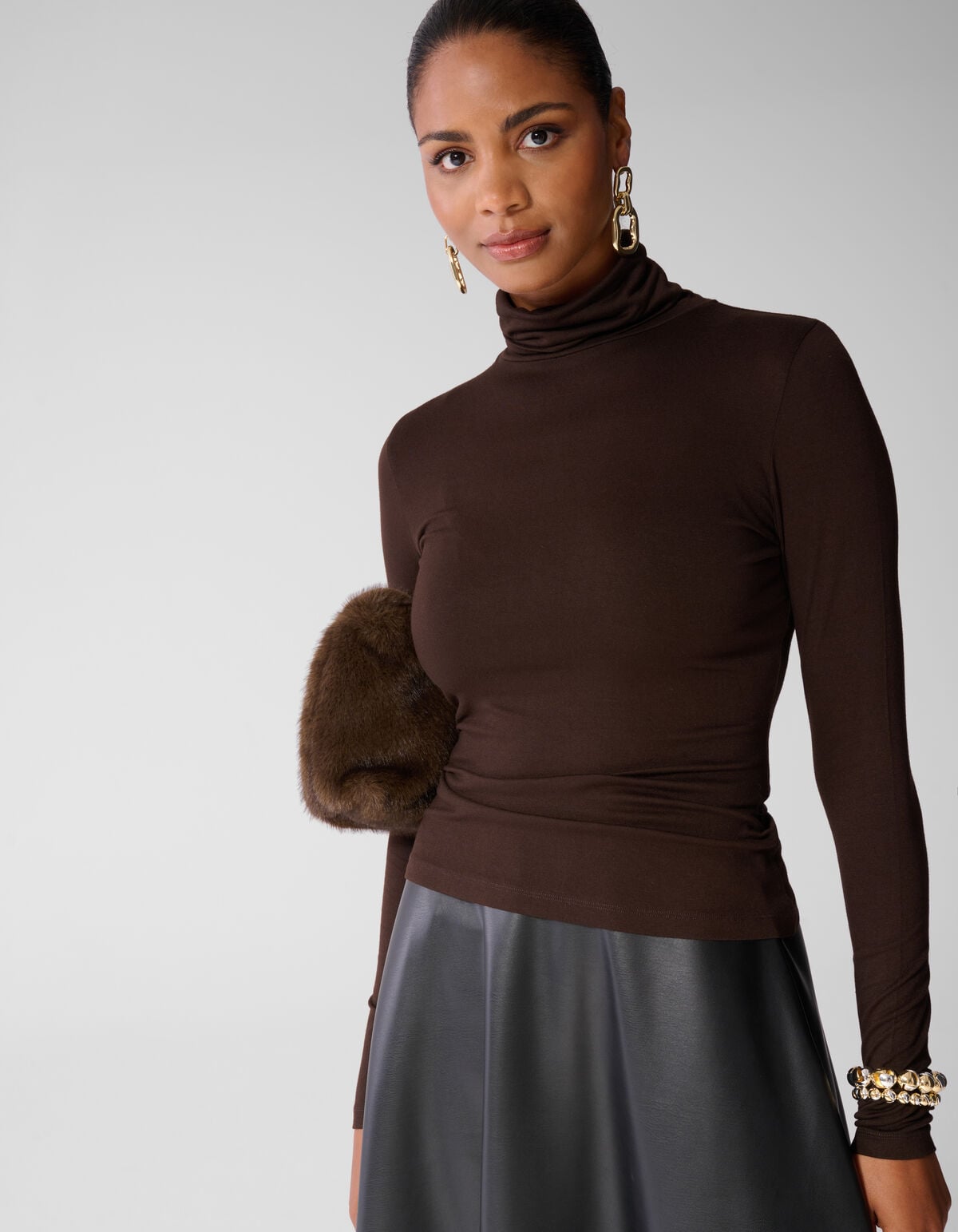 Col Neck Longsleeve Donkerbruin SHOEBY WOMEN