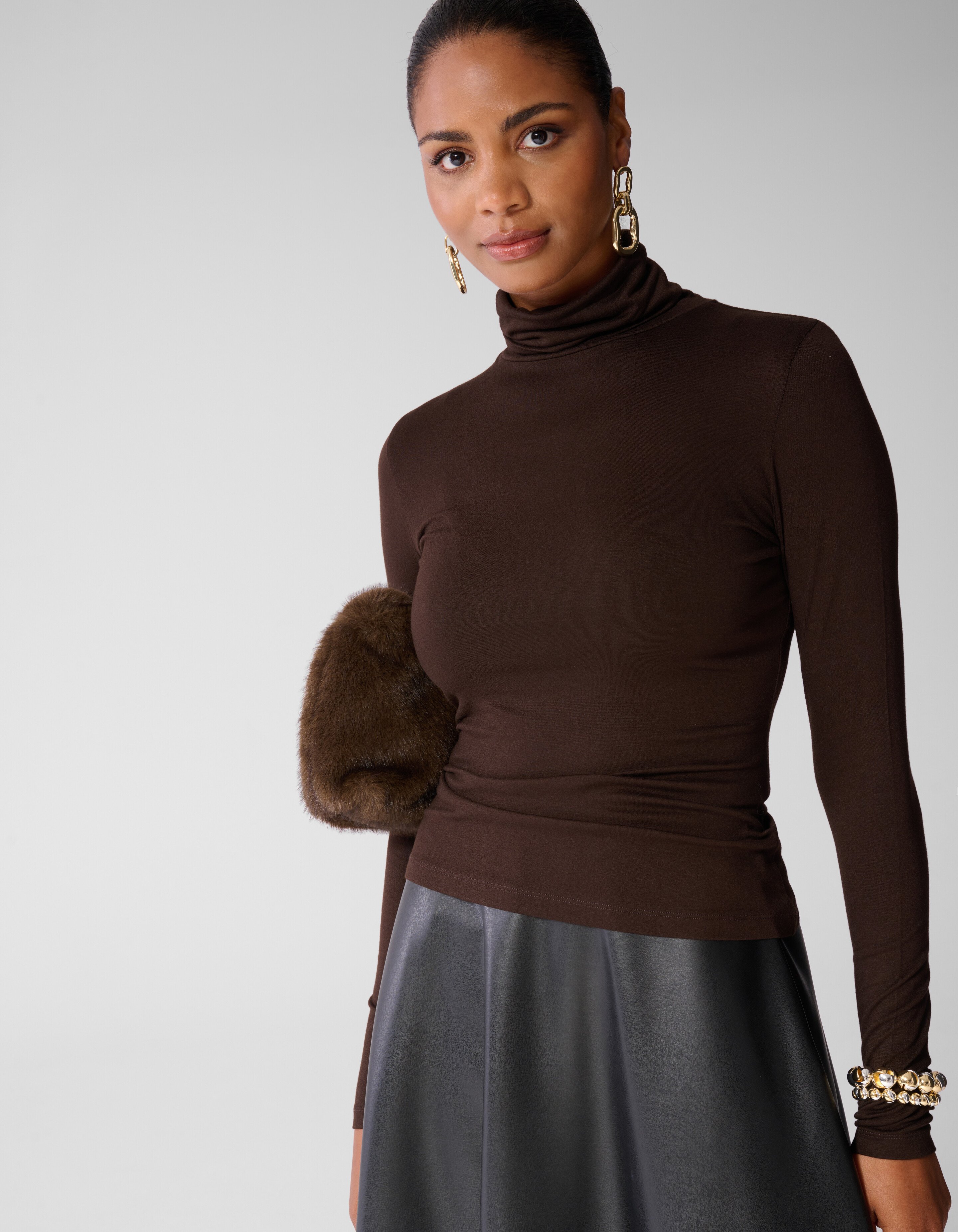 Col Neck Longsleeve Donkerbruin SHOEBY WOMEN