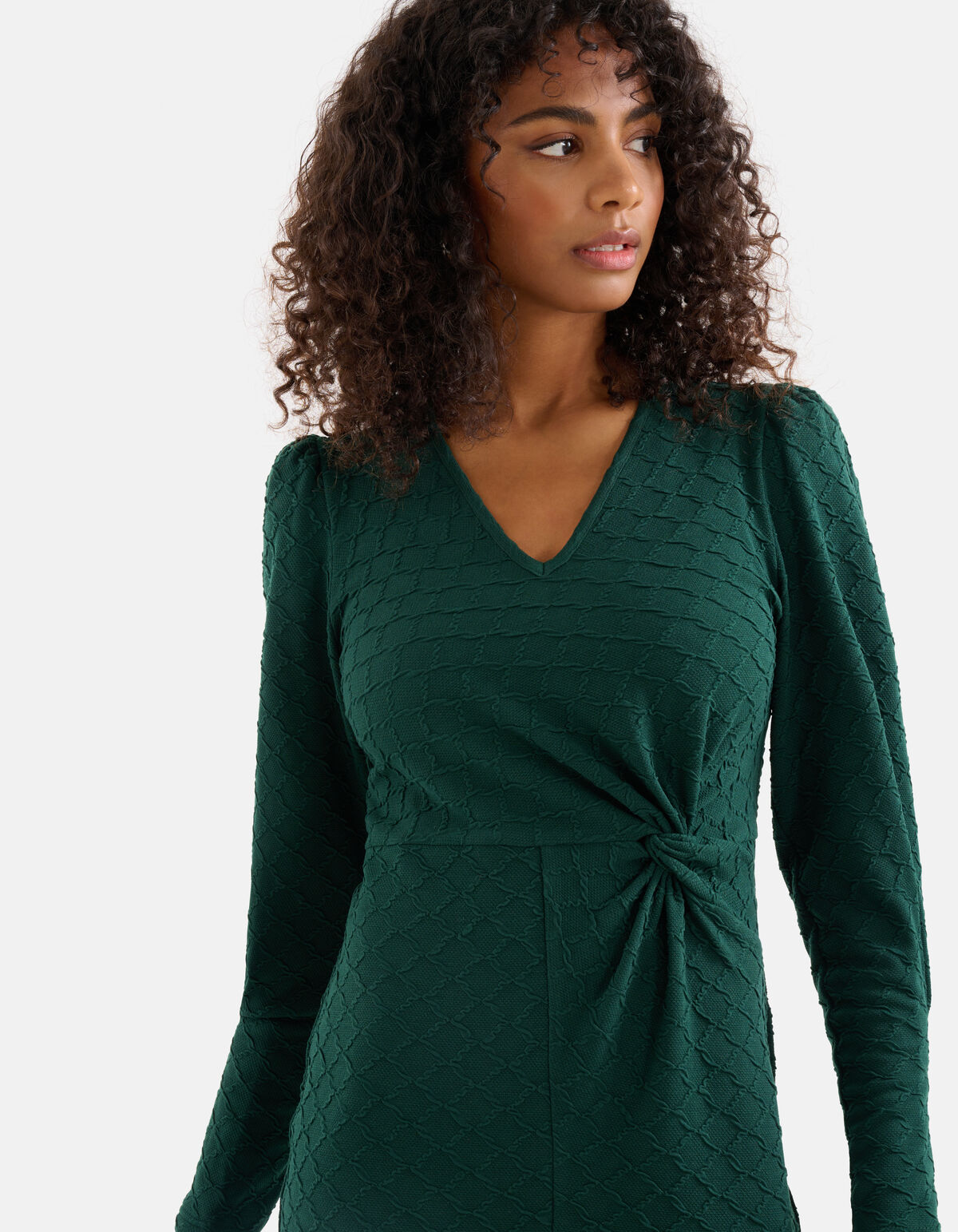 Structuur Midi Jurk Donkergroen SHOEBY WOMEN