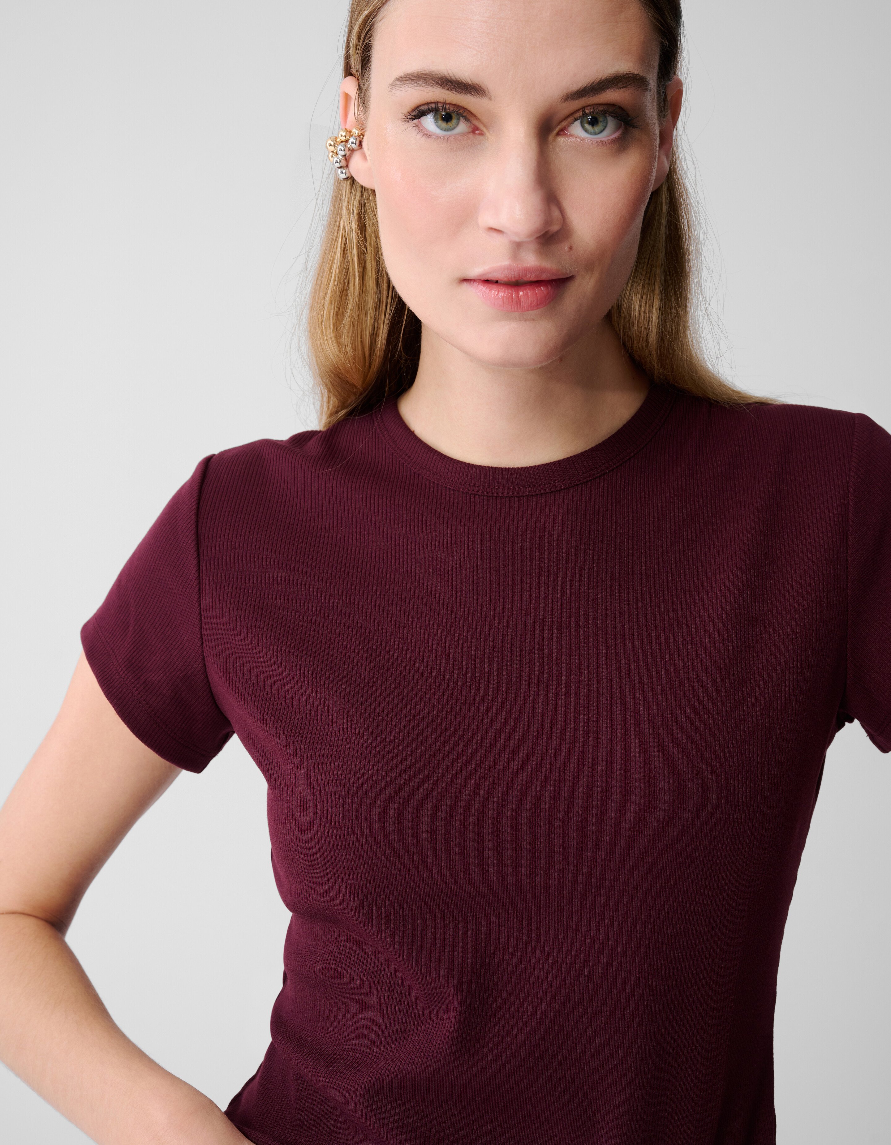 Rib T-shirt Donkerrood SHOEBY WOMEN