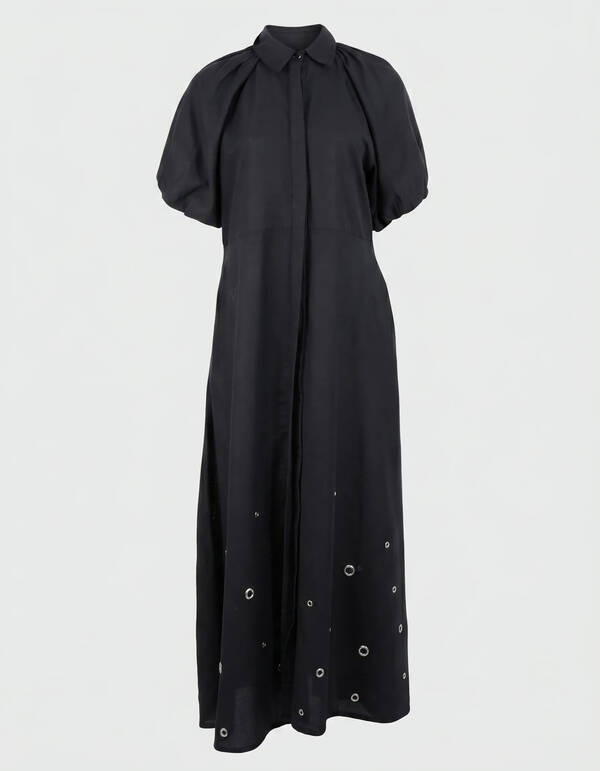 Linnen Eyelet Maxi Jurk Zwart SHOEBY WOMEN