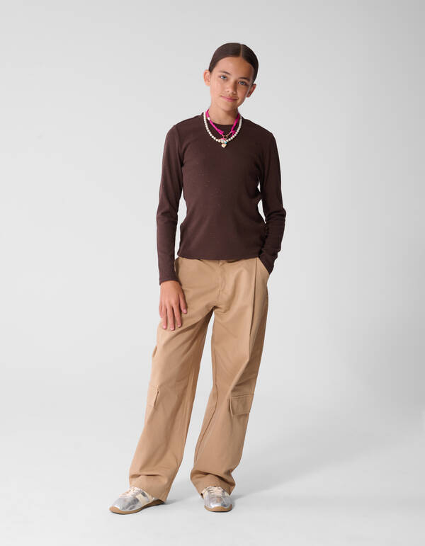 Strass Rib Longsleeve Top Donkerbruin SHOEBY GIRLS