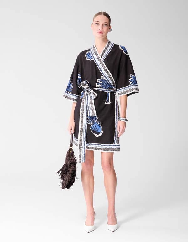 Palm Print Kimono Jurk Bruin SHOEBY WOMEN