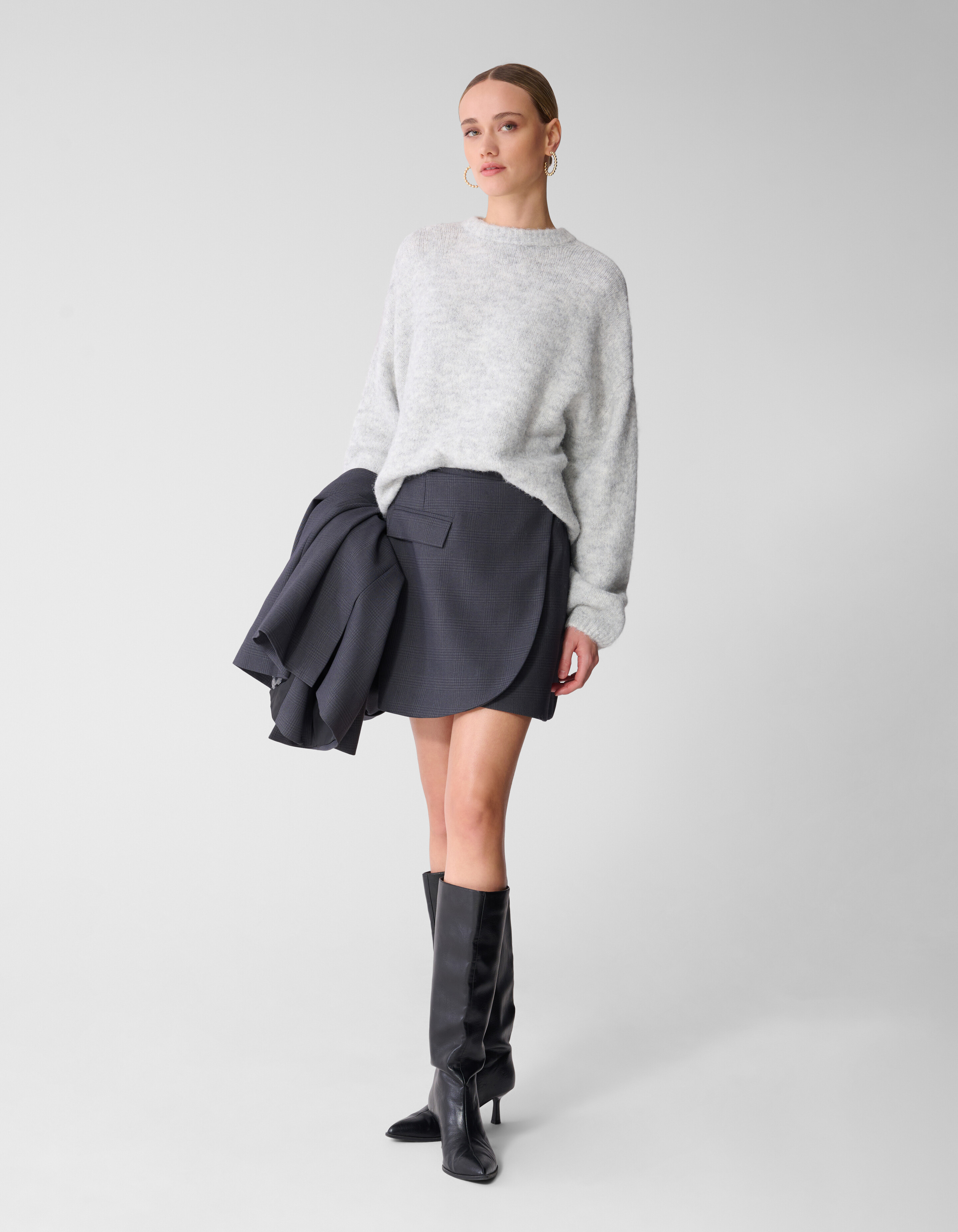 Ruiten Mini Rok Donkergrijs SHOEBY WOMEN