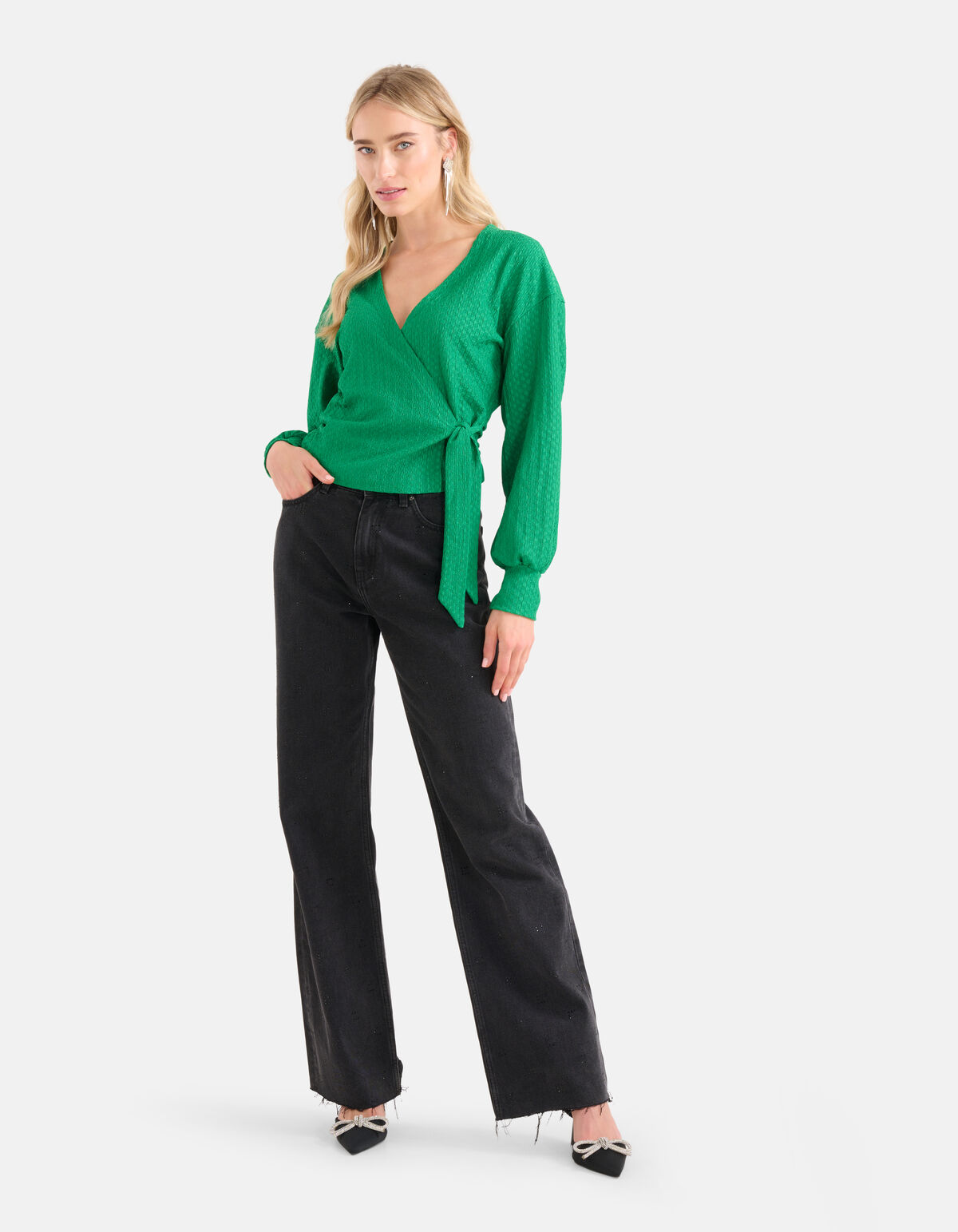 Crinkle Wrap Top Groen SHOEBY WOMEN