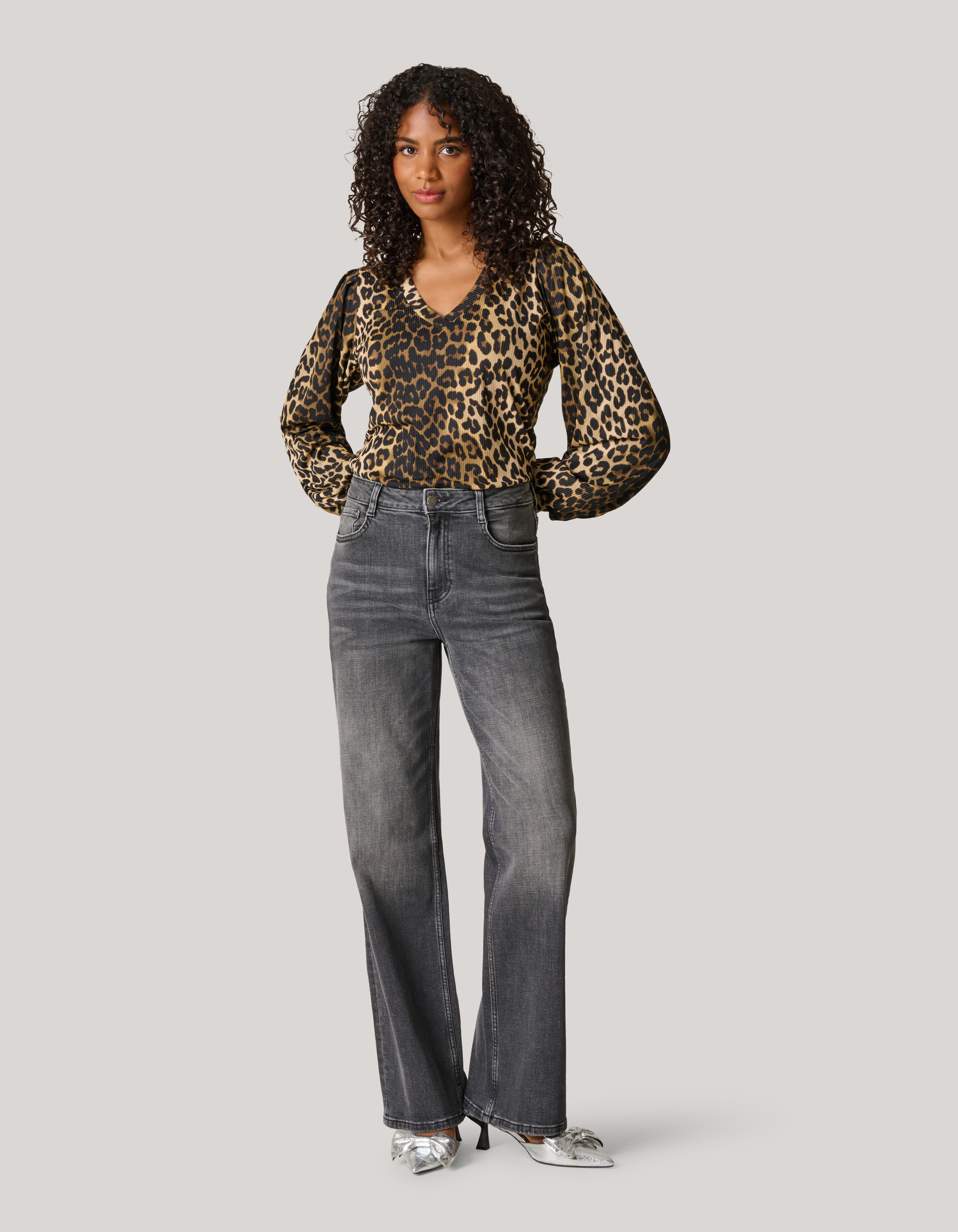 Wide Leg Fit Jeans Donkergrijs SHOEBY WOMEN