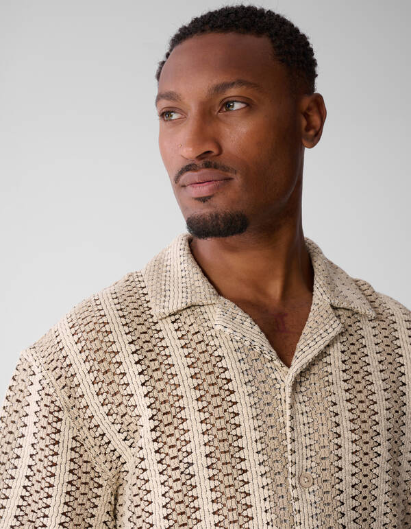 Stripe Crochet Overshirt Zand SHOEBY MEN