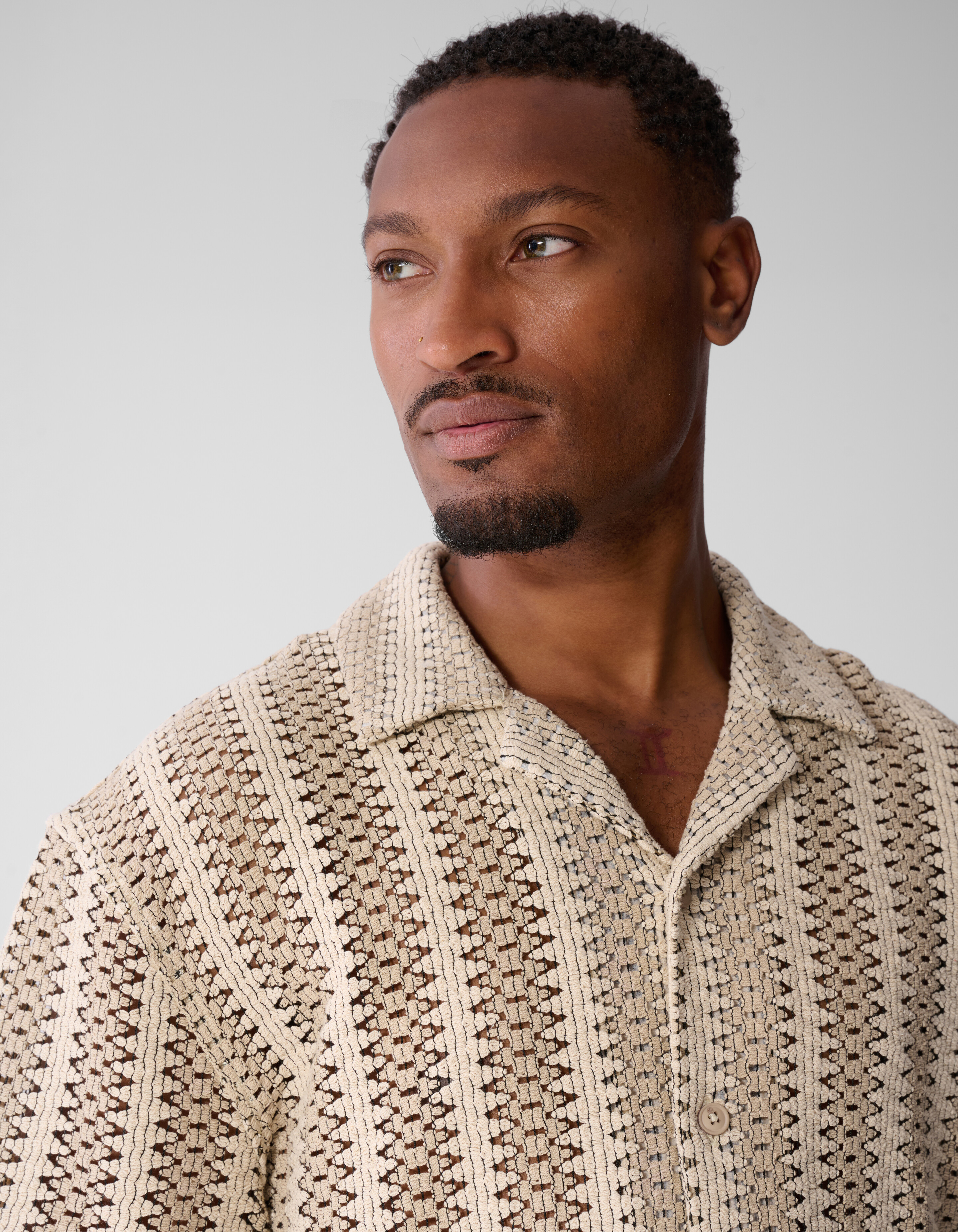 Stripe Crochet Overshirt Zand SHOEBY MEN