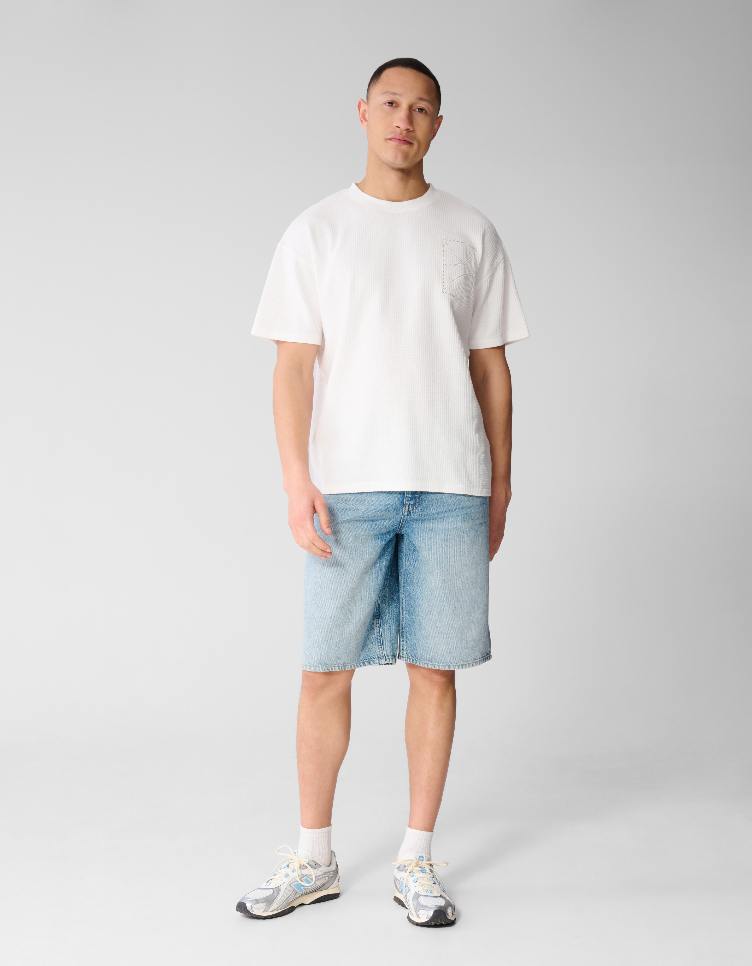 Waffle Embroidery T-shirt Wit SHOEBY MEN