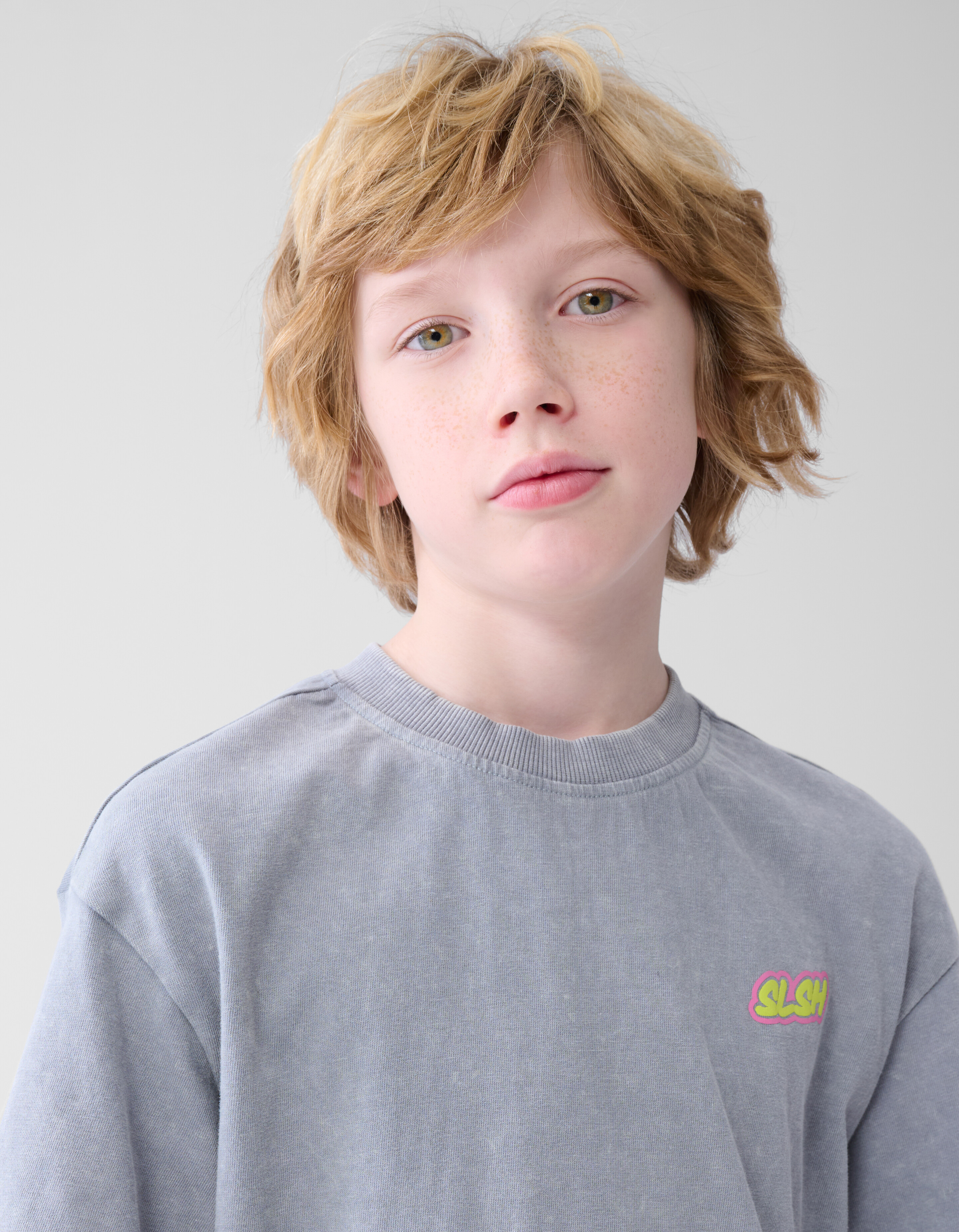 Tekst T-shirt Washed Lichtgrijs SHOEBY BOYS