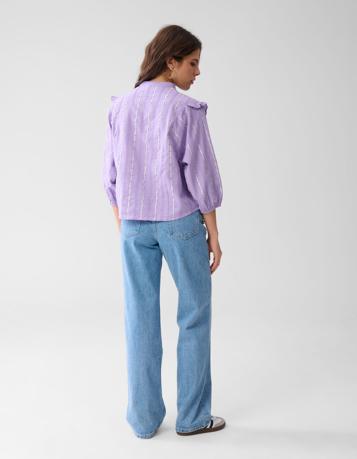 Jacquard Ruffle Blouse Lichtpaars SHOEBY WOMEN