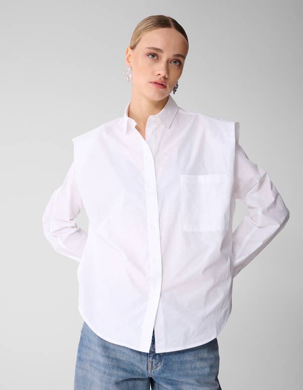 Pleat Poplin Blouse Wit SHOEBY WOMEN