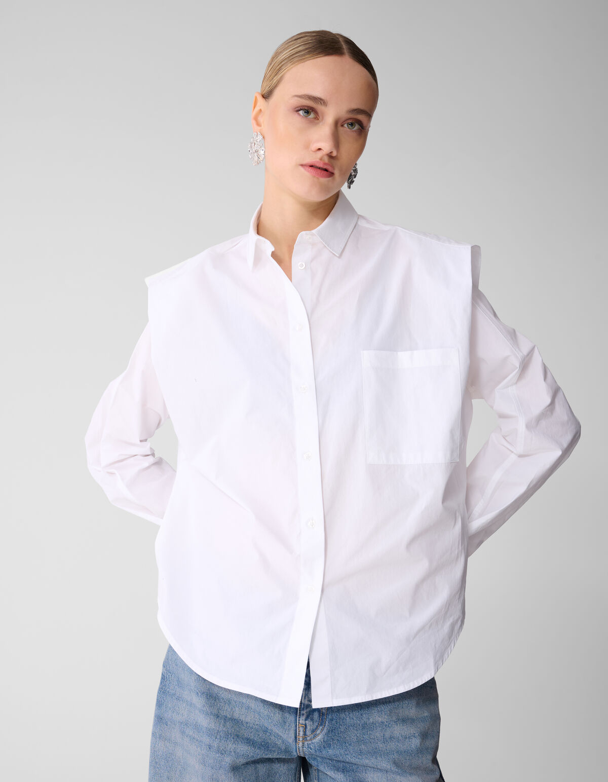 Pleat Poplin Blouse Wit SHOEBY WOMEN