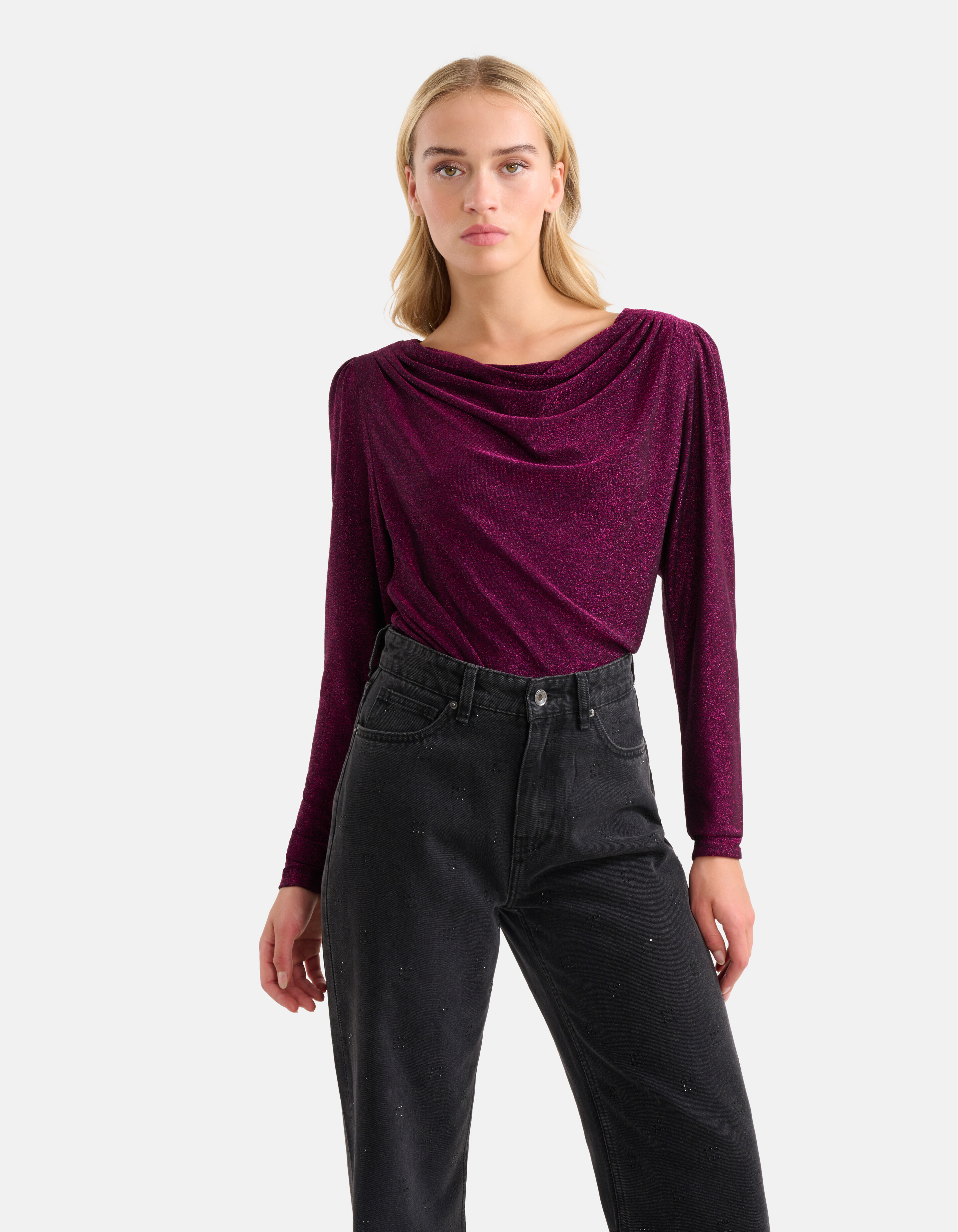 Gedrapeerde Glitter Top Paars SHOEBY WOMEN