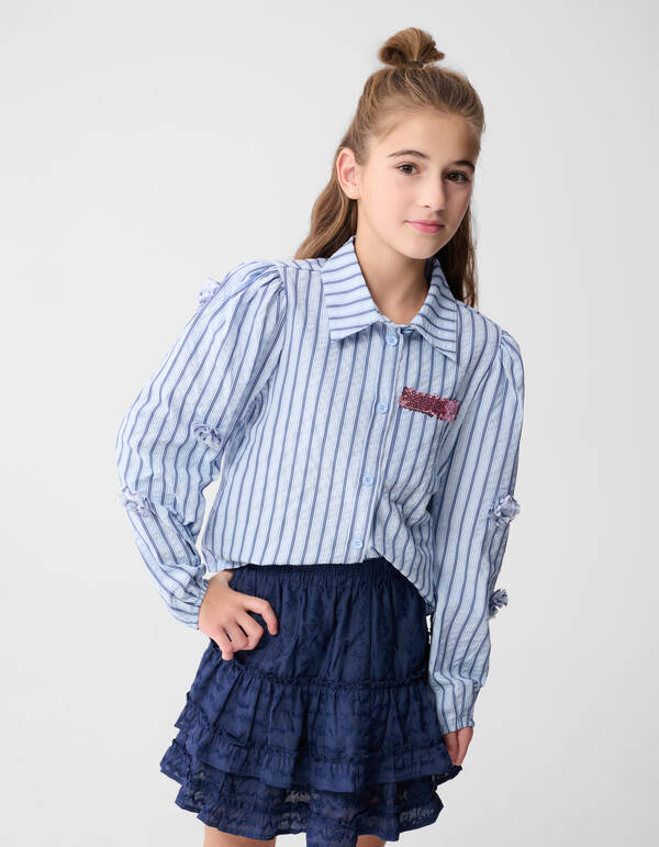 Pinstripe Flower Blouse Blauw SHOEBY GIRLS