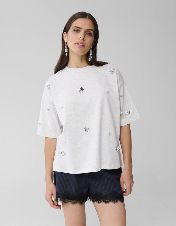 Oversized Embellished T-shirt Grijs SHOEBY WOMEN