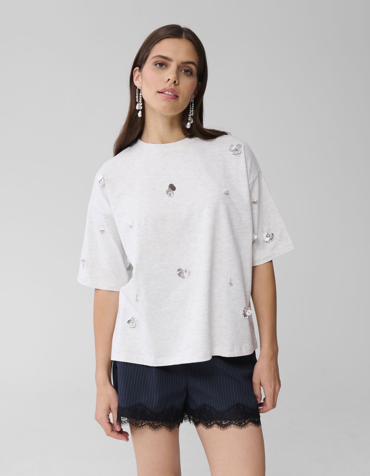 Oversized Embellished T-shirt Grijs SHOEBY WOMEN