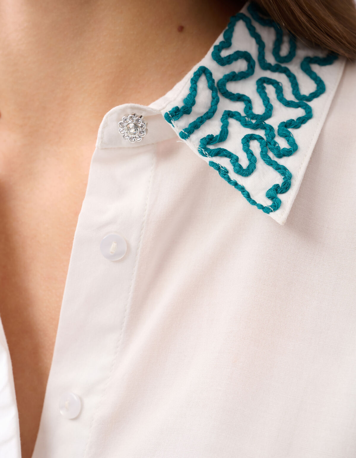 Cord Embroidery Blouse Gebroken Wit SHOEBY WOMEN