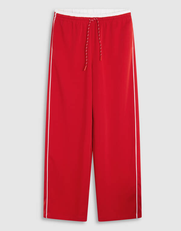 Sporty Waistband Wide Leg Broek Rood SHOEBY WOMEN