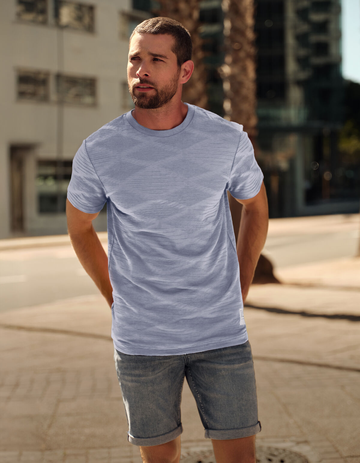 Wave Structuur T-shirt Lichtblauw SHOEBY MEN