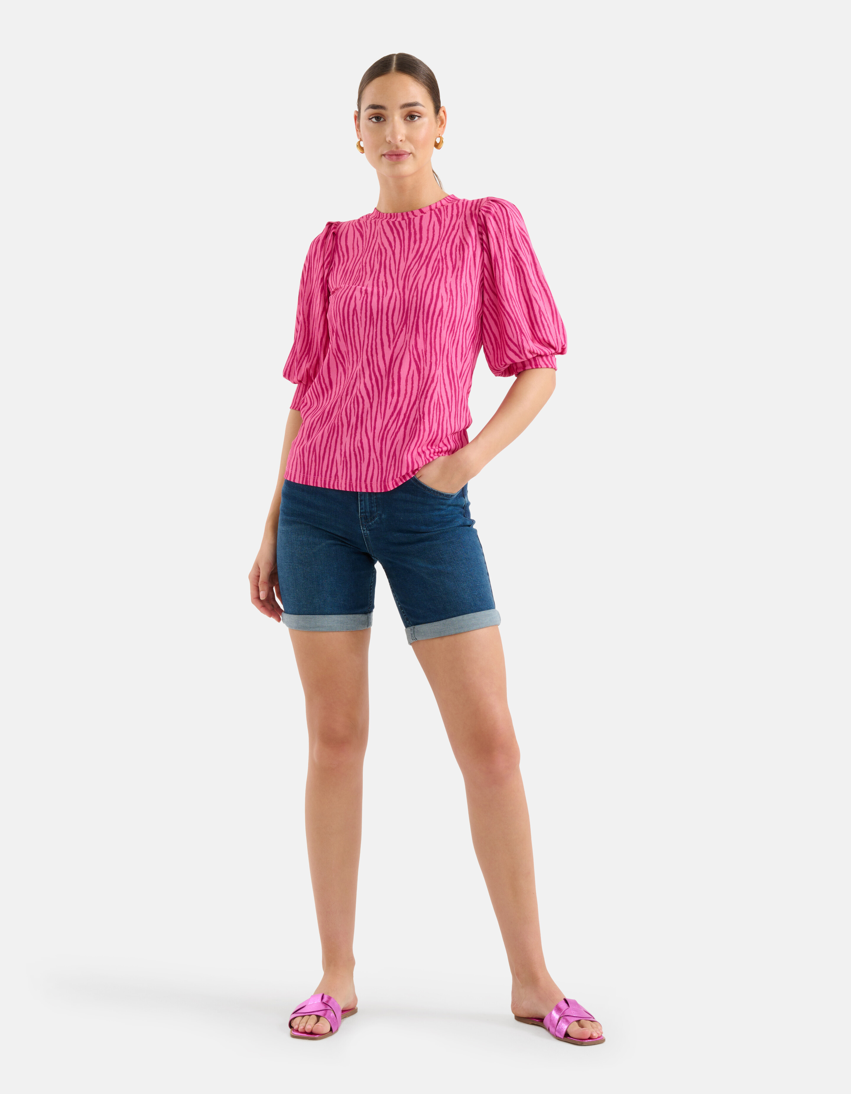 Zebra Print Rib Top Roze SHOEBY WOMEN