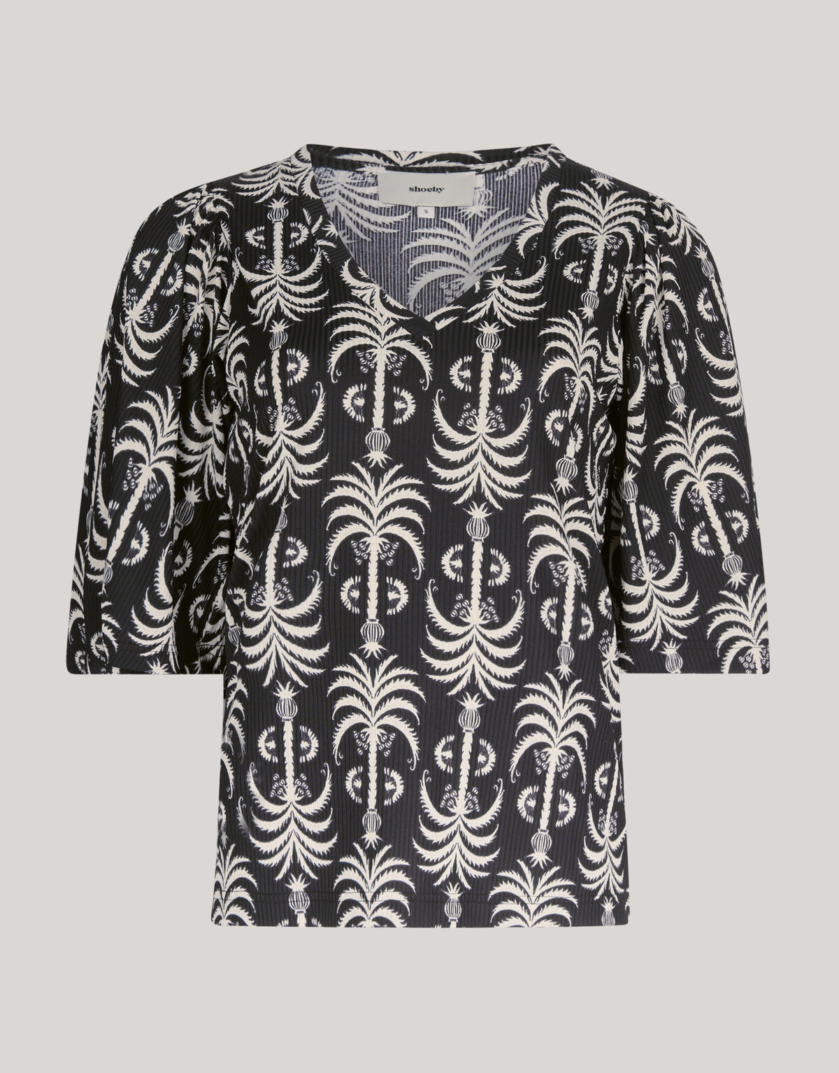 Printed Rib Jersey Ruffle Top Zwart SHOEBY WOMEN