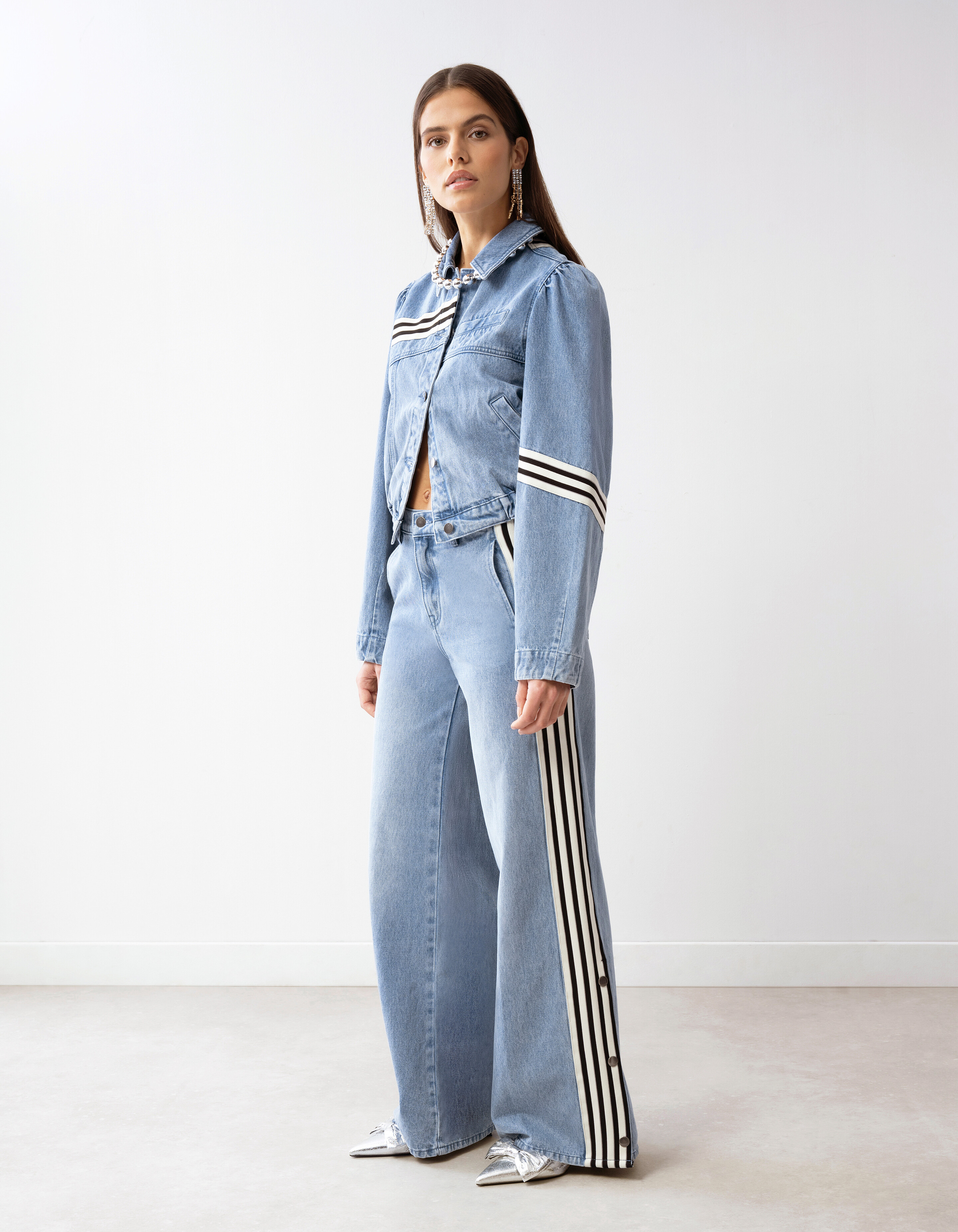 Sporty Tape Wide Leg Fit Jeans Blauw SHOEBY WOMEN