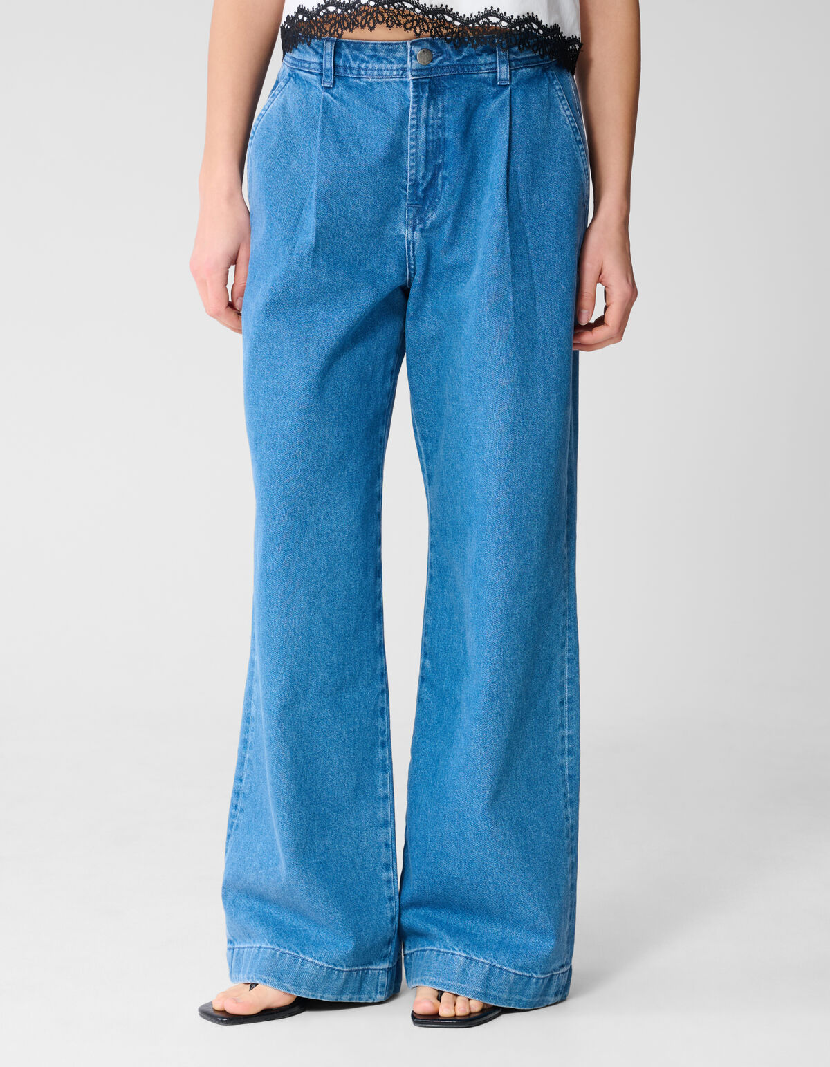 Pleated Wide Leg Fit Jeans Mediumstone SHOEBY WOMEN