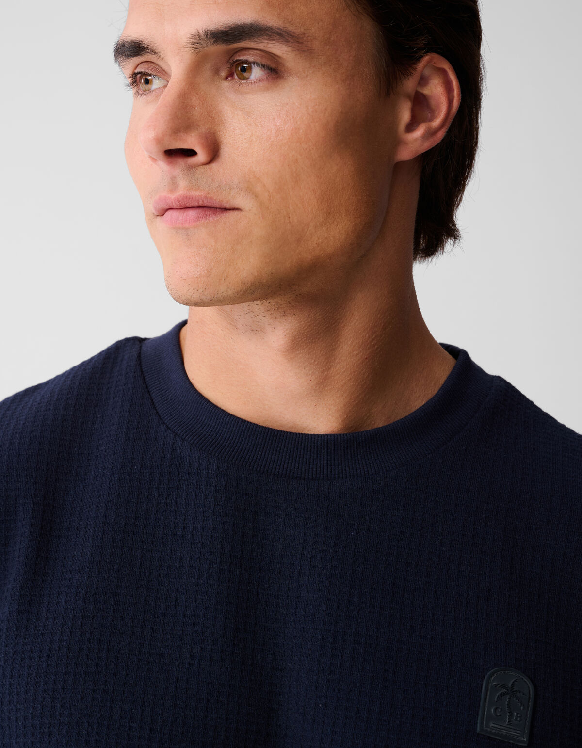 Waffle Structuur T-shirt Donkerblauw SHOEBY MEN