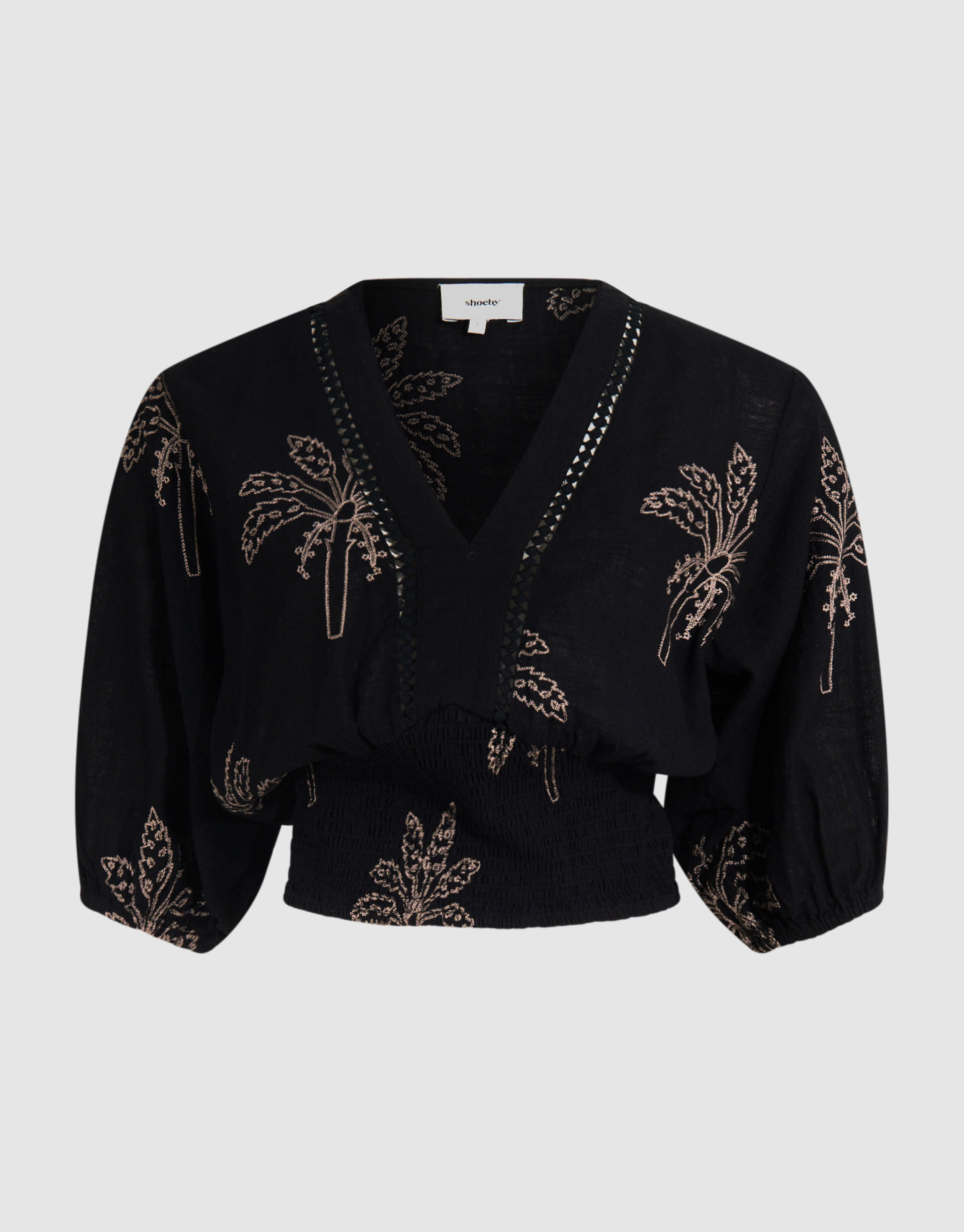 Embroidery Palm Crop top Zwart SHOEBY WOMEN