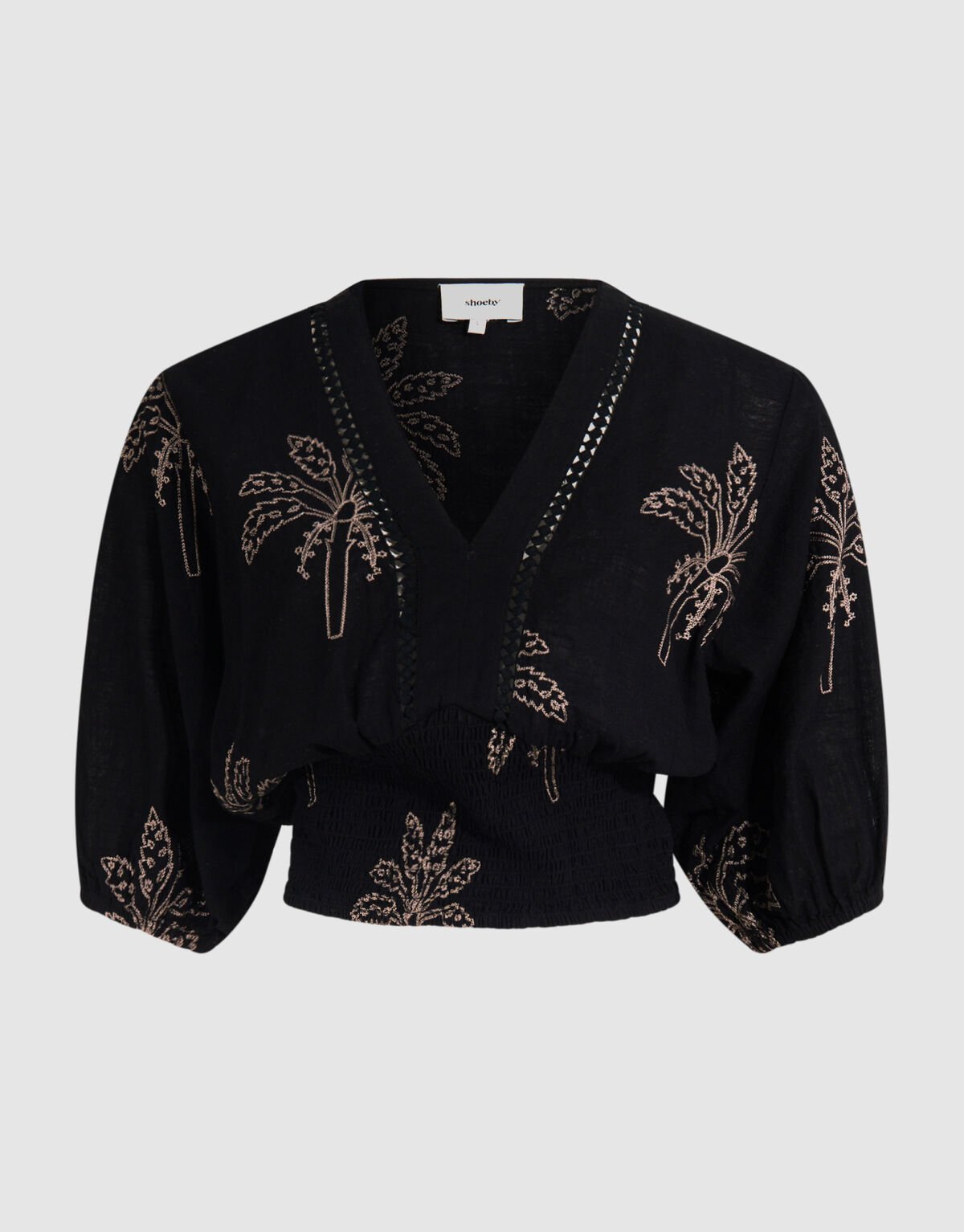 Embroidery Palm Crop top Zwart SHOEBY WOMEN