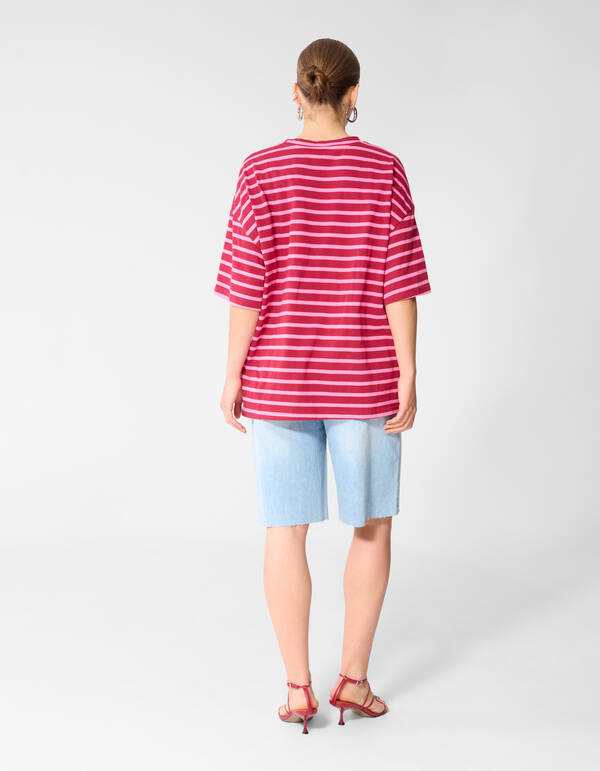 Scarf Striped T-shirt Roze/Rood SHOEBY WOMEN