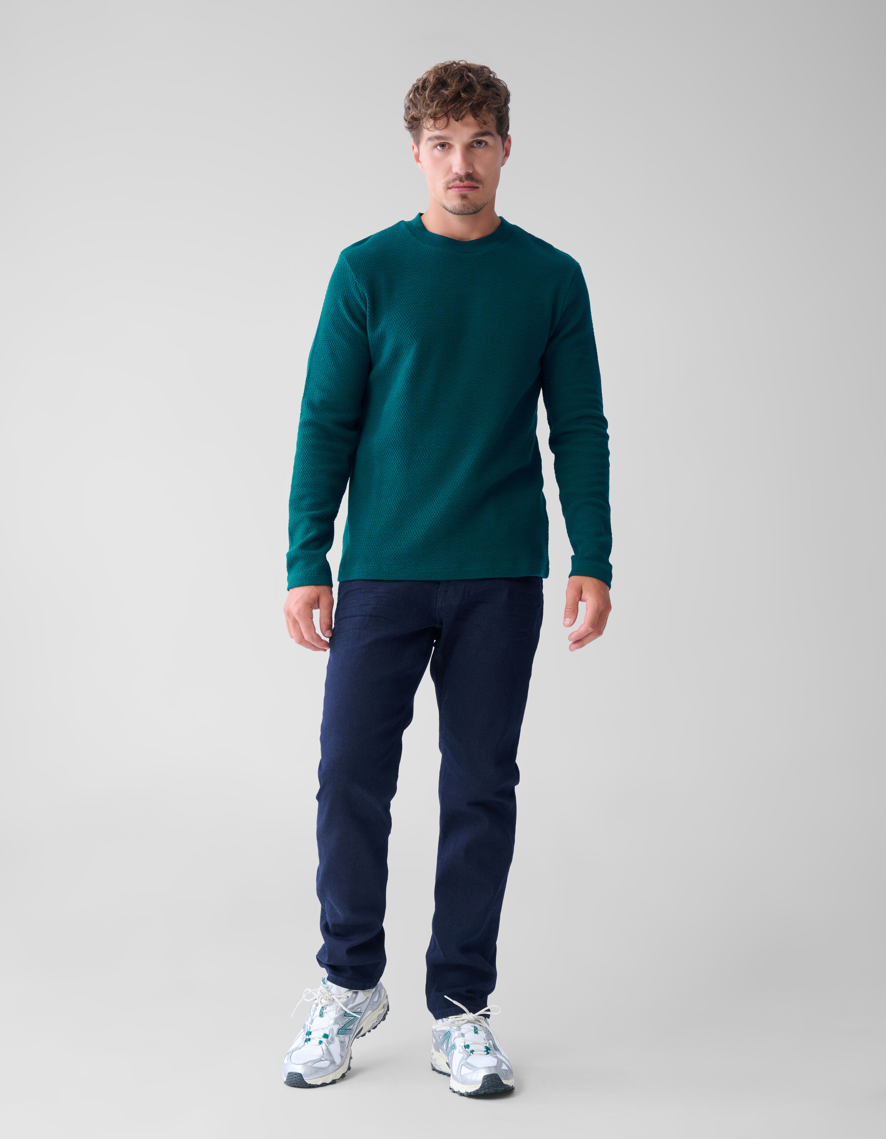 Structuur Jersey Longsleeve Donkergroen SHOEBY MEN