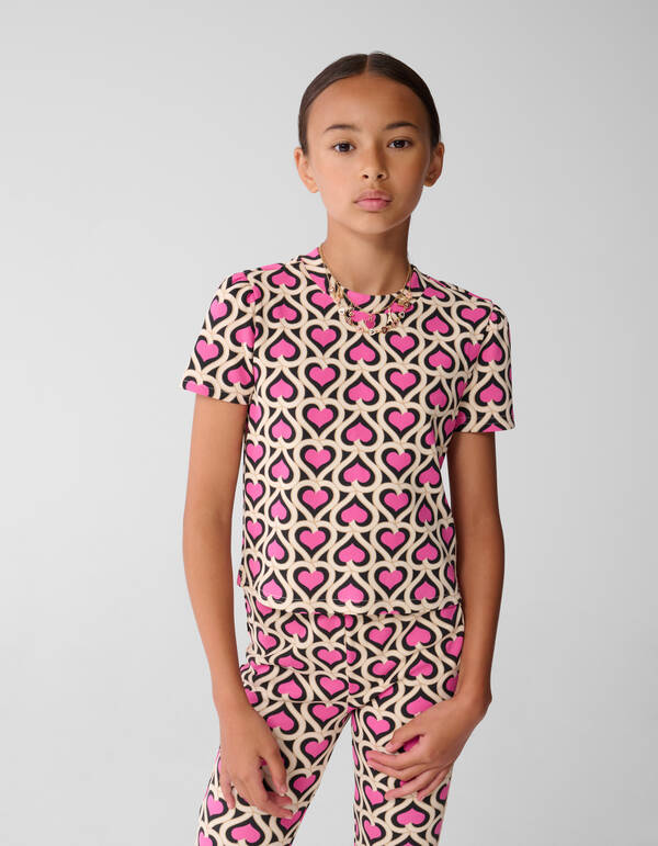 Heart Printed Rib Top Roze SHOEBY GIRLS