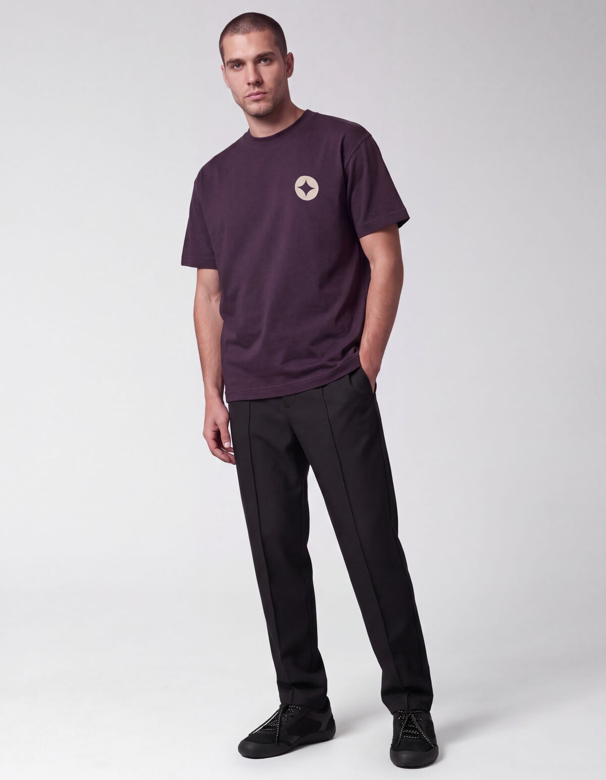 Crinkle Print T-shirt Donkerpaars SHOEBY MEN