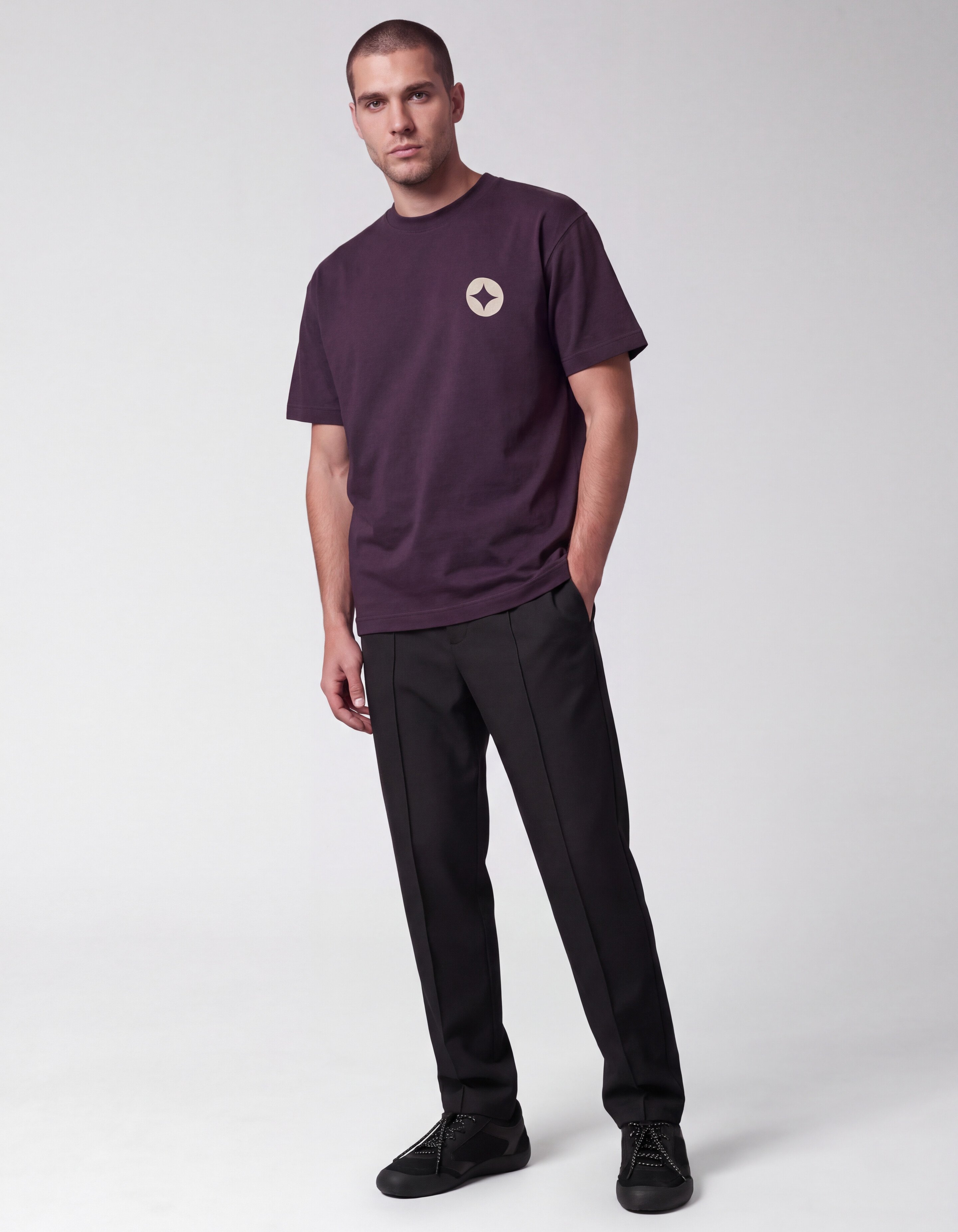 Crinkle Print T-shirt Donkerpaars SHOEBY MEN